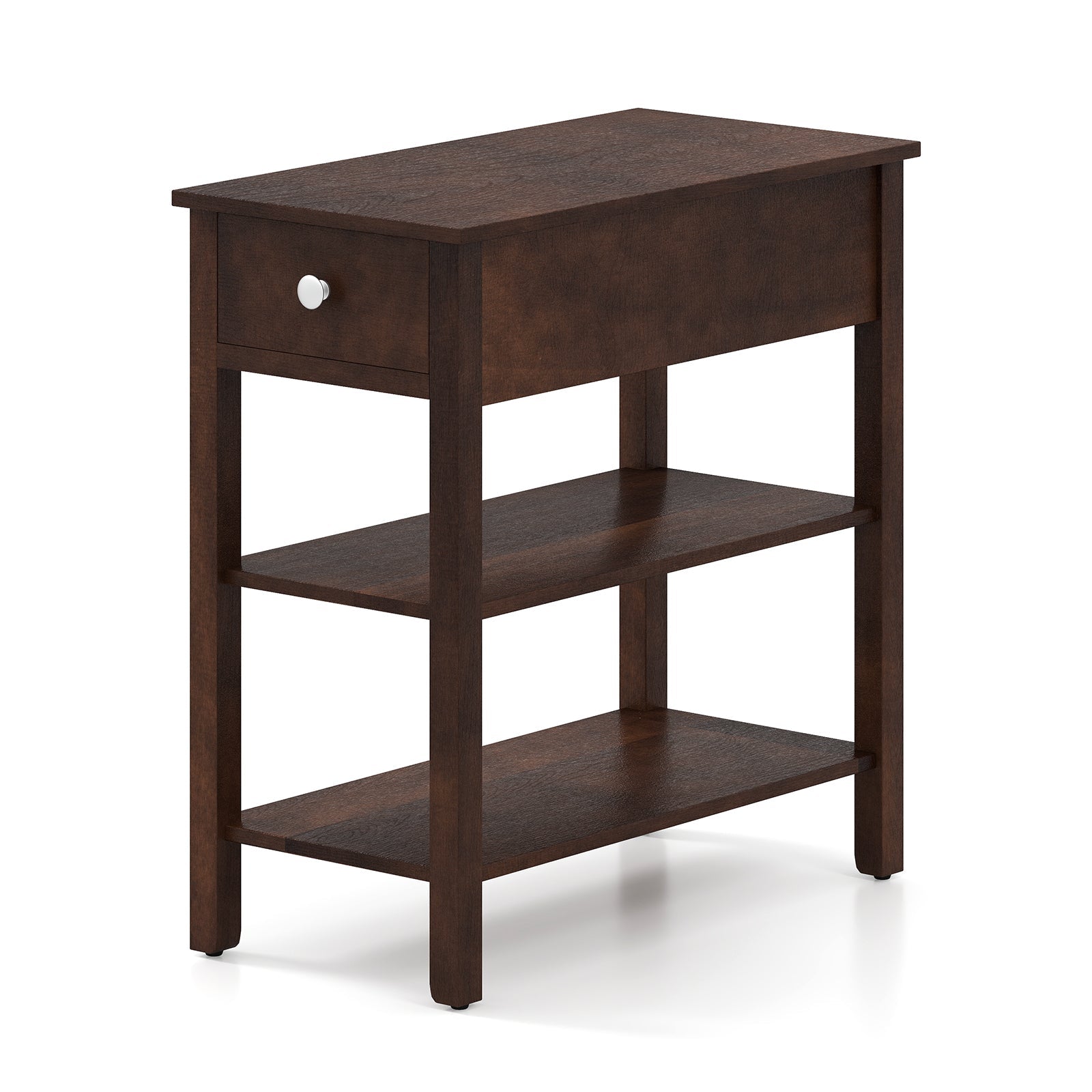 3-Tier Narrow End Table with Drawer and Storage Shelves