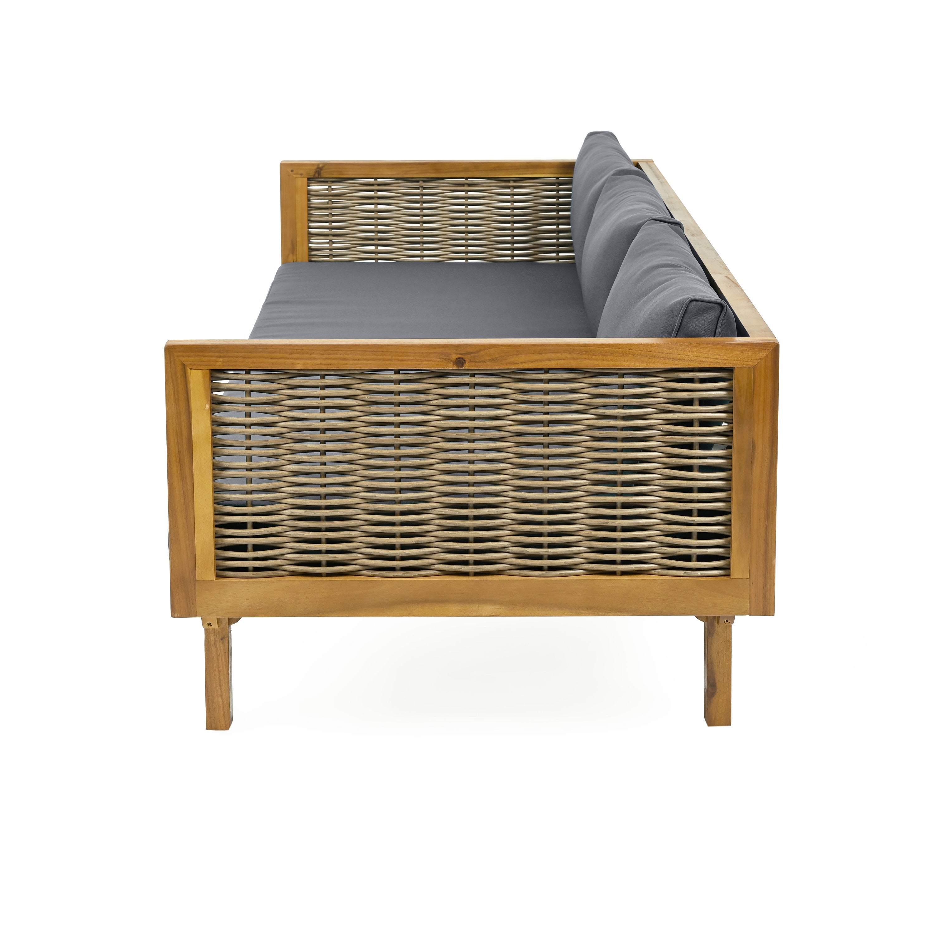 Outdoor Patio Set Acacia Wood Wicker Teak Dark Gray Daybed 2 Piece 600 LB