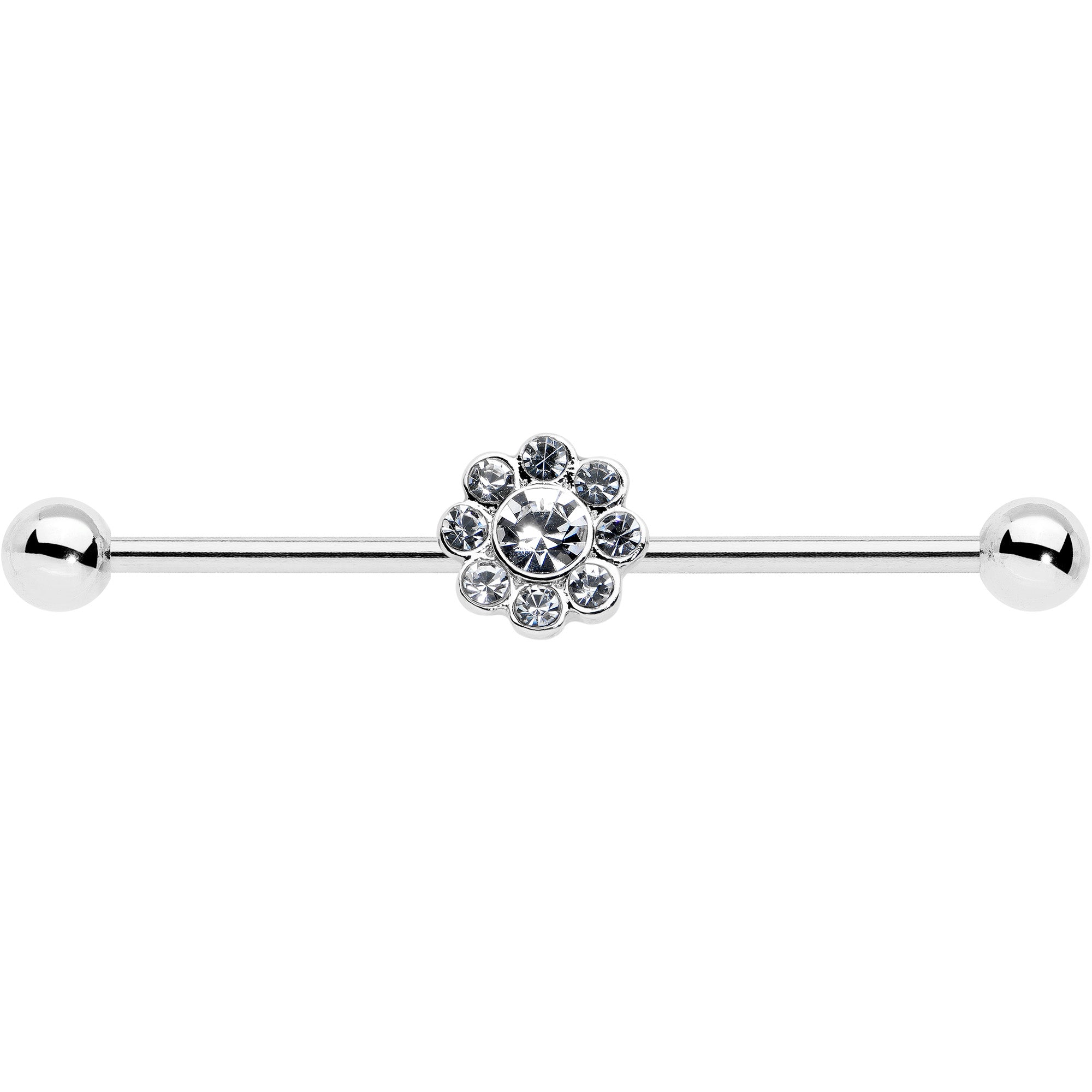 14G Clear Gem Whimsy Flower Industrial Barbell 38mm