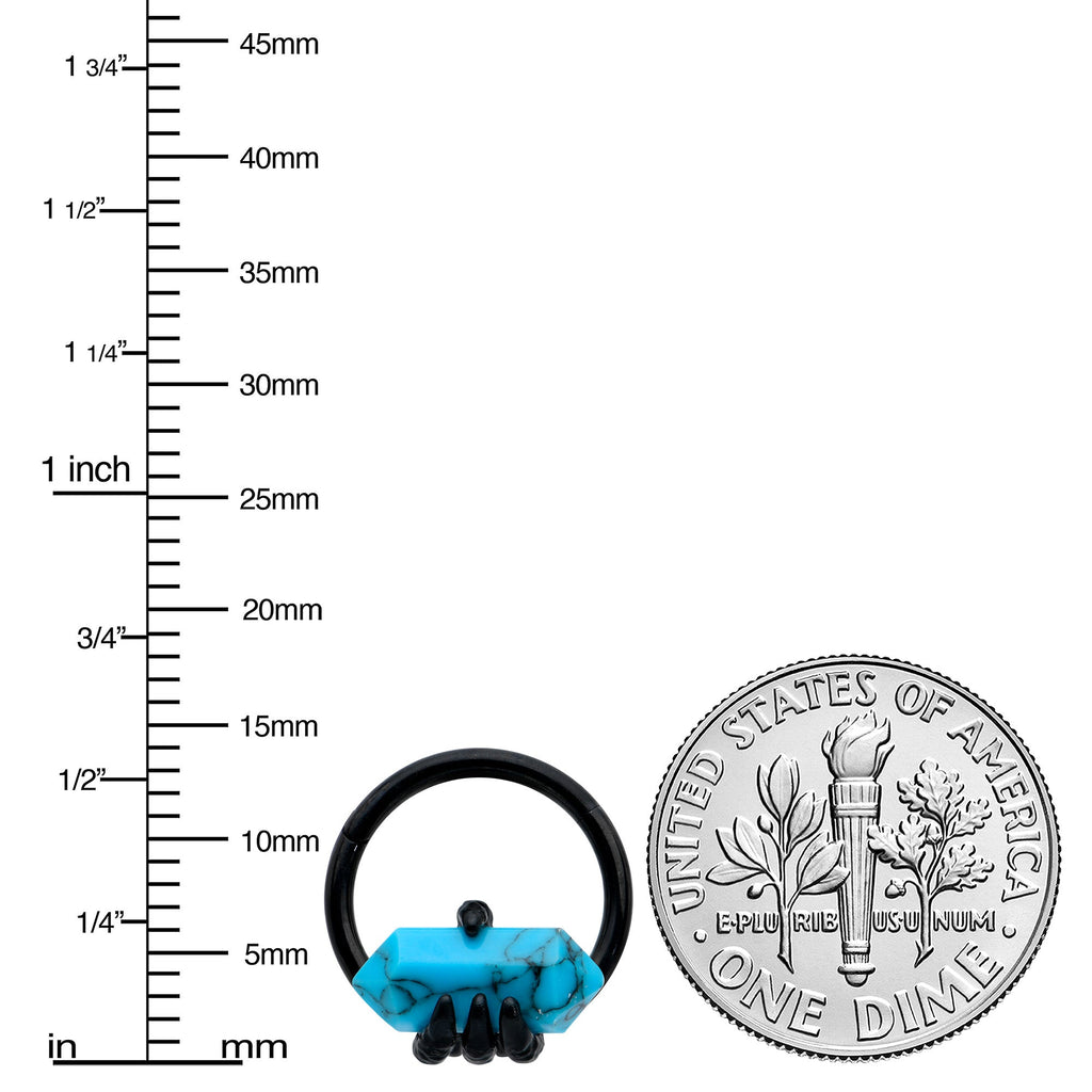 16G 3/8 Blue Turquoise Black Claw Obelisk Hinged Segment Ring
