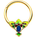 16G 3/8 Blue Gem Gold Tone Tropic Fan Hinged Segment Ring