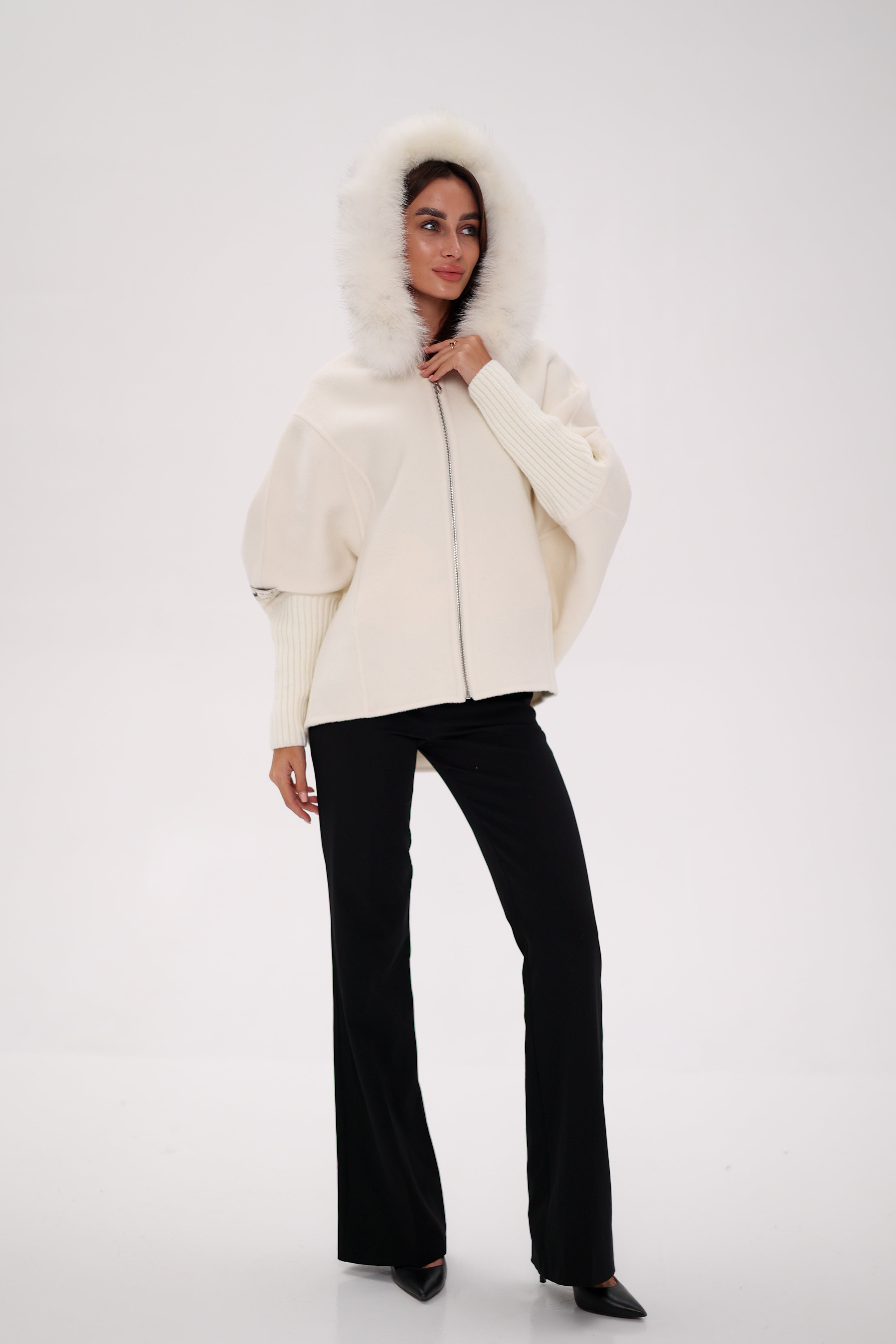 Saga®Furs Hooded Polar Fox Wool Alpaca Coat