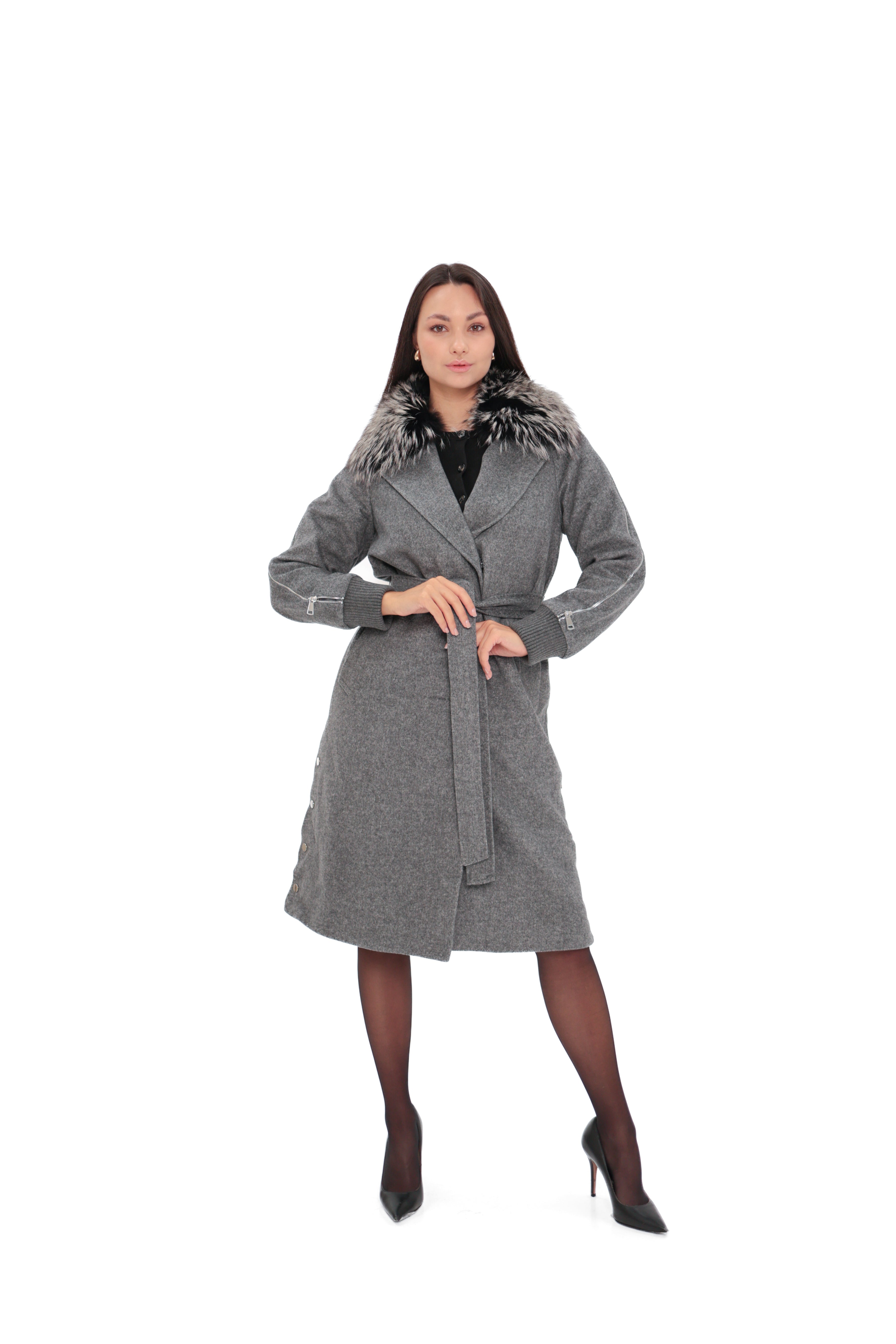Karolina Genuine Silver Fox Wool Blend Coat