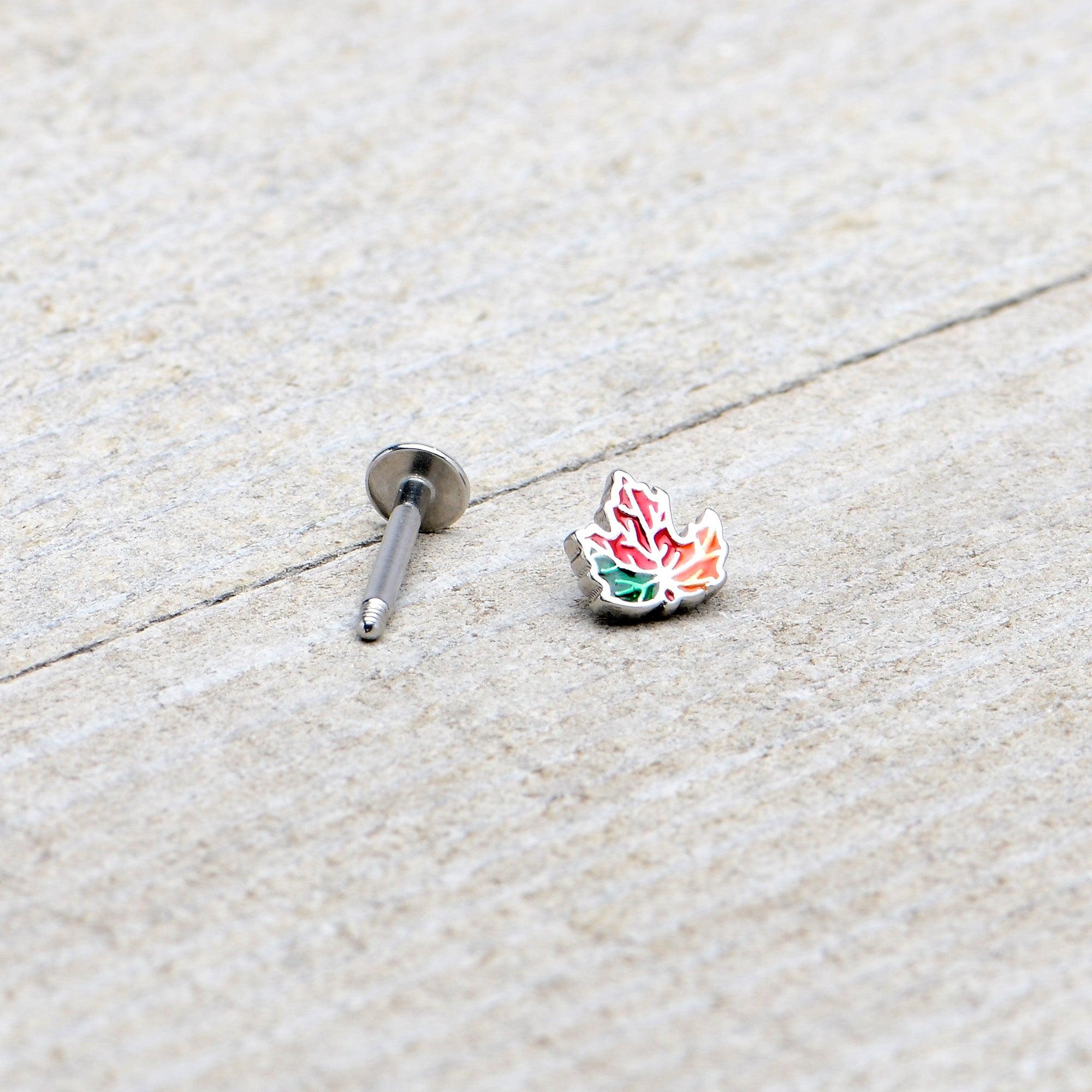 16G 5/16 Autumn Tricolor Red Maple Leaf Labret Monroe Tragus