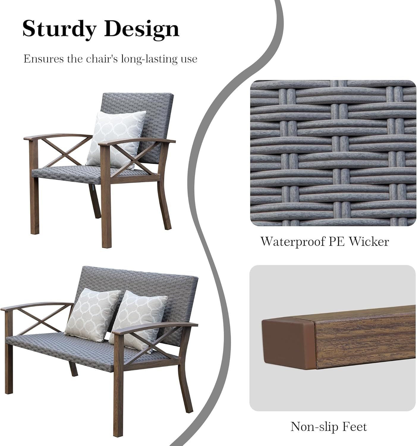 Outdoor Conversation Set Aluminum Woodgrain 4 Piece Sofa 2 Chairs Table
