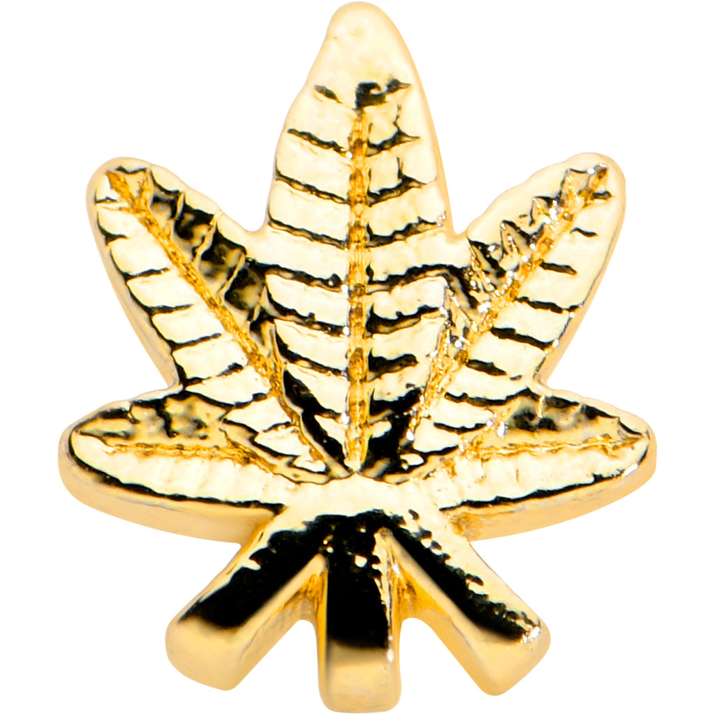 20G 1/4 Gold Tone Texture Pot Leaf L Shape Nose Ring