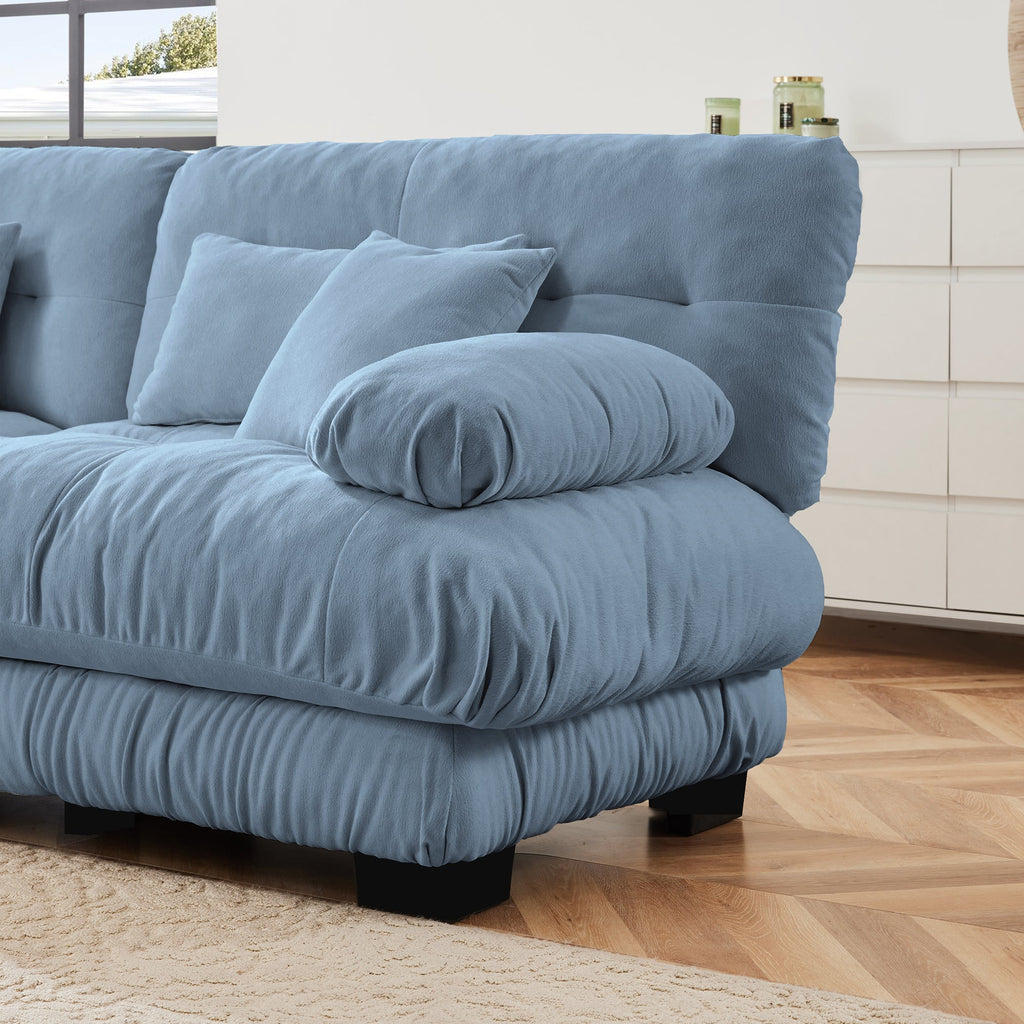 Sectional Sofa Cloud Chenille Blue 2 Seat Convertible Ottoman