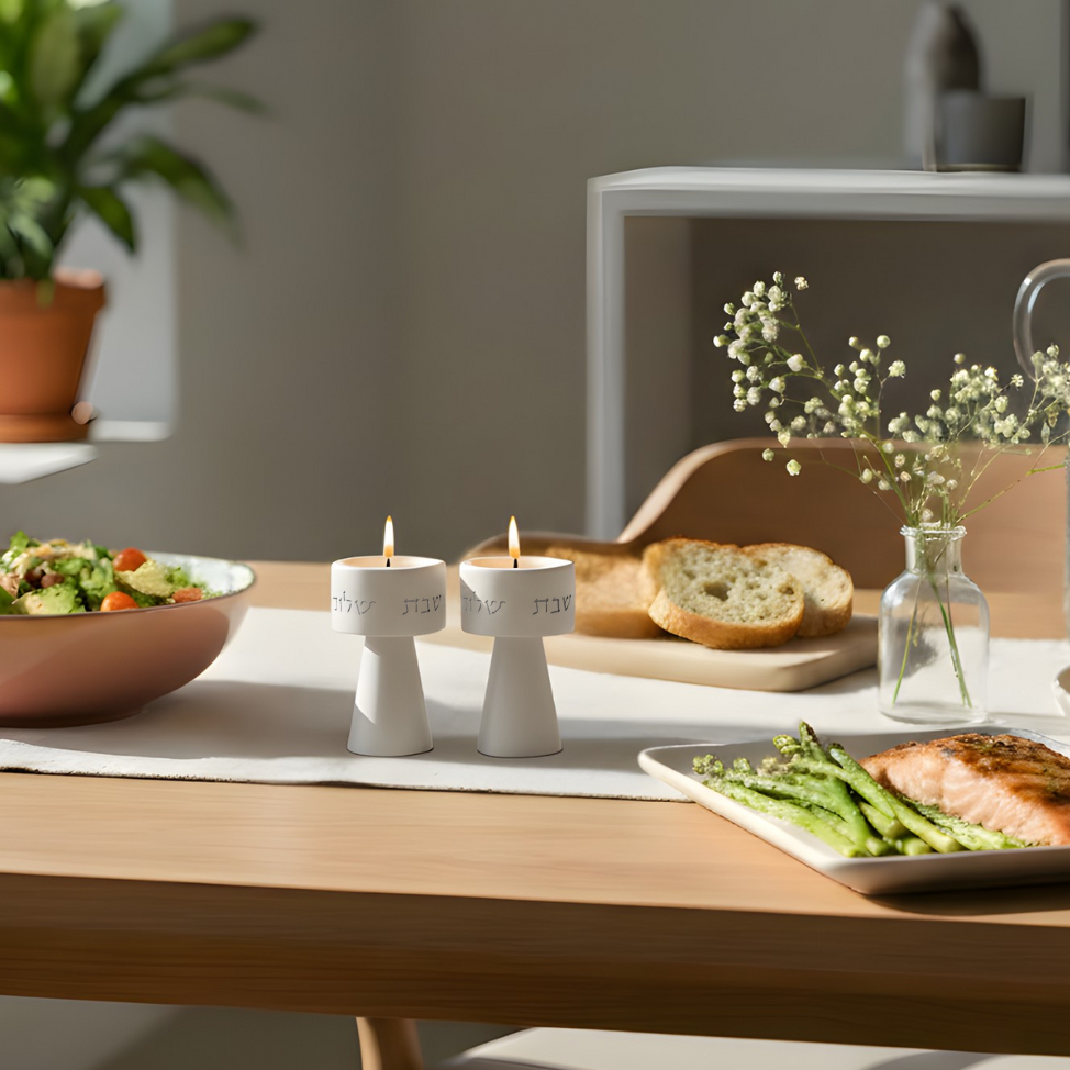 Chic Concrete Shabbat Candle Holder Set – Solura Series
