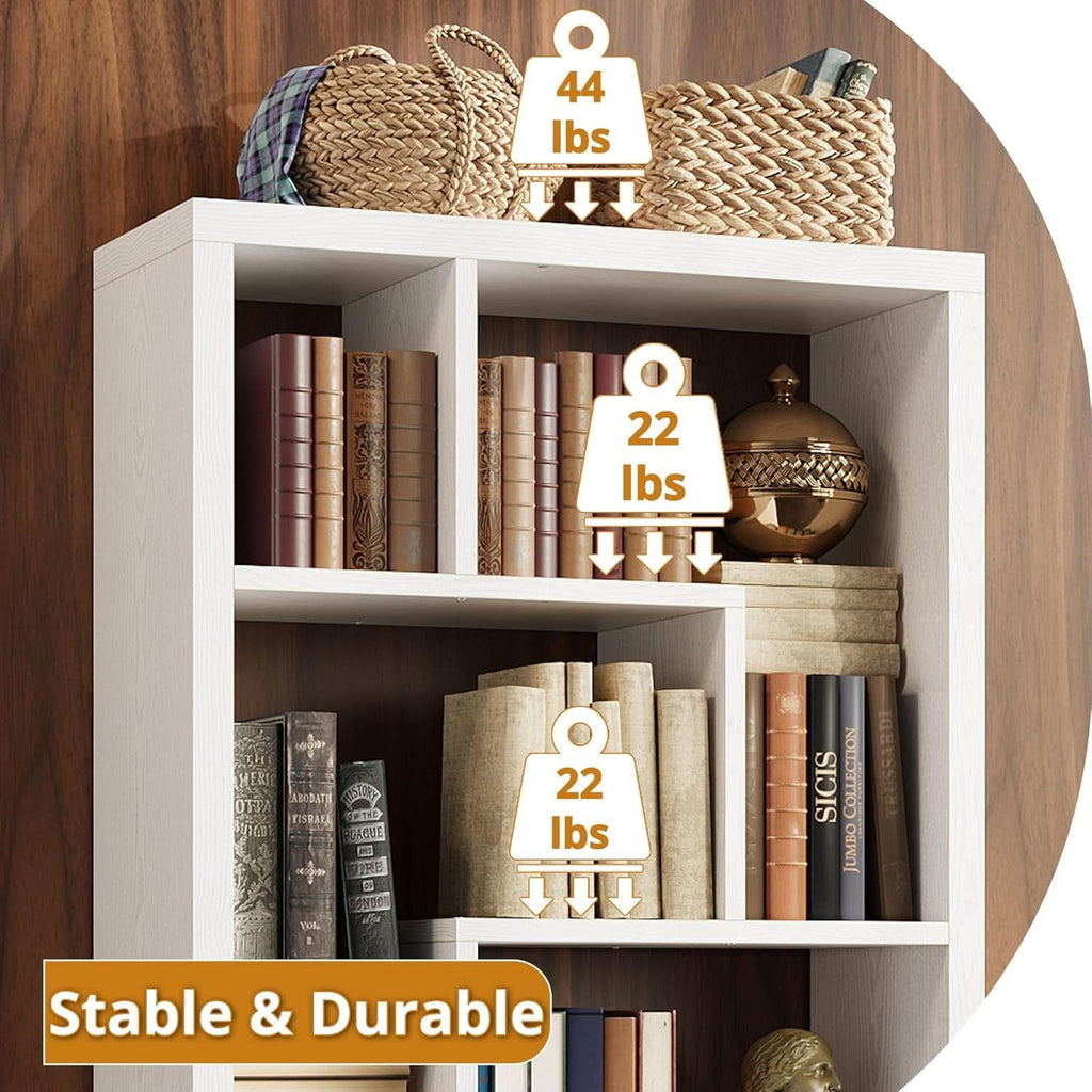 Geometric 6 Shelf Industrial Bookcase White Tall Storage