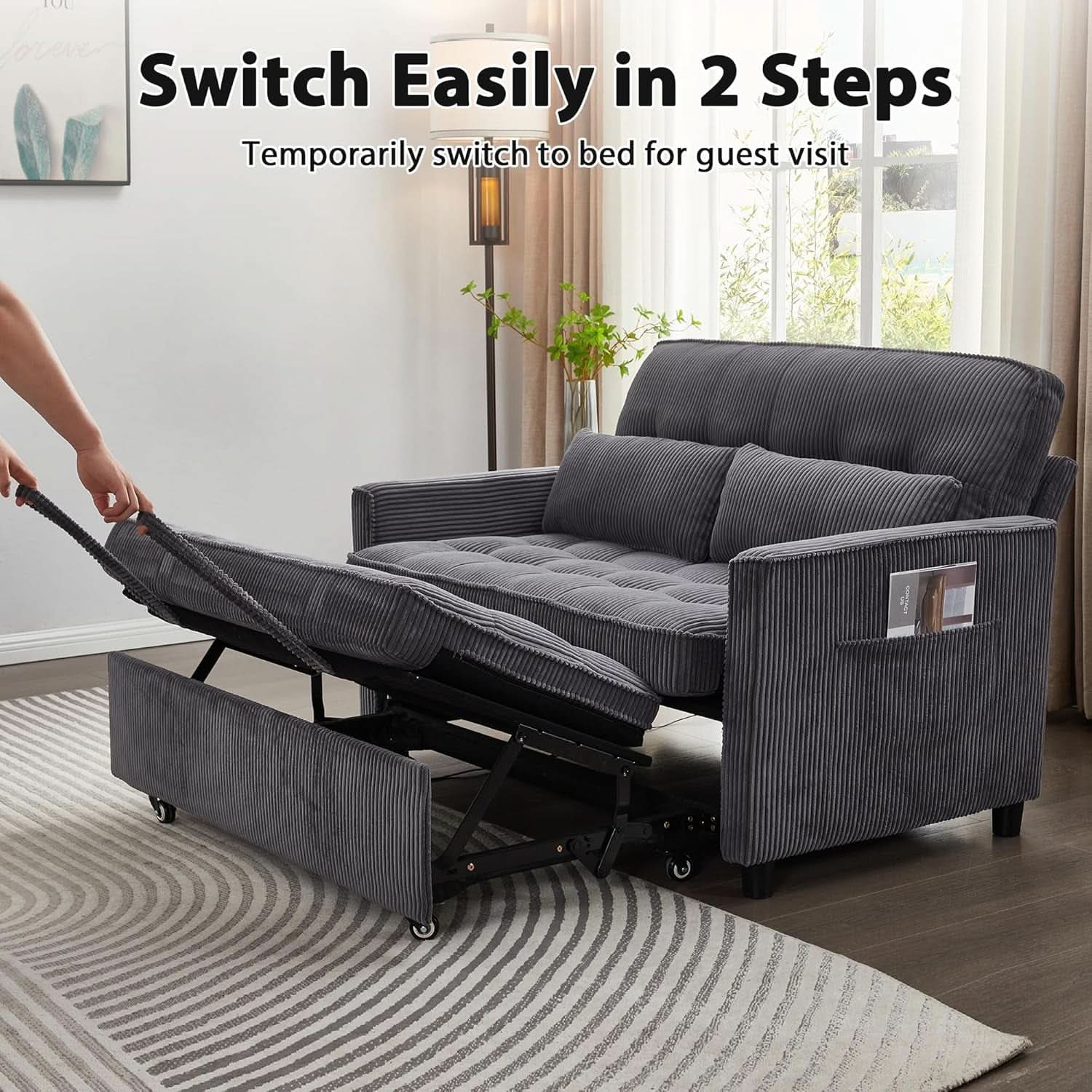 55Inch Convertible Sleeper Sofa With USBPort Corduroy