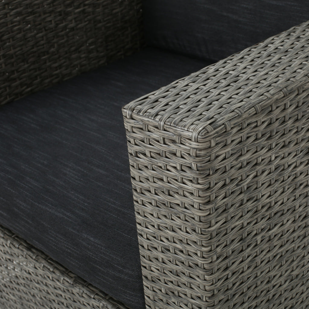 Outdoor Swivel Club Chair Wicker Iron Black Gray Cushion