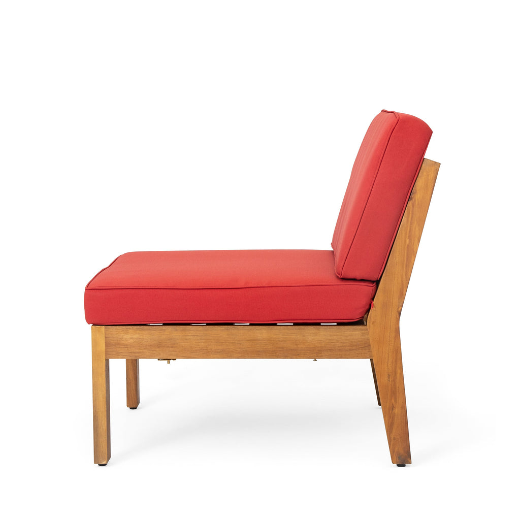 Outdoor Sectional Set Acacia Wood Teak Red Cushions 8 Seat Slatted