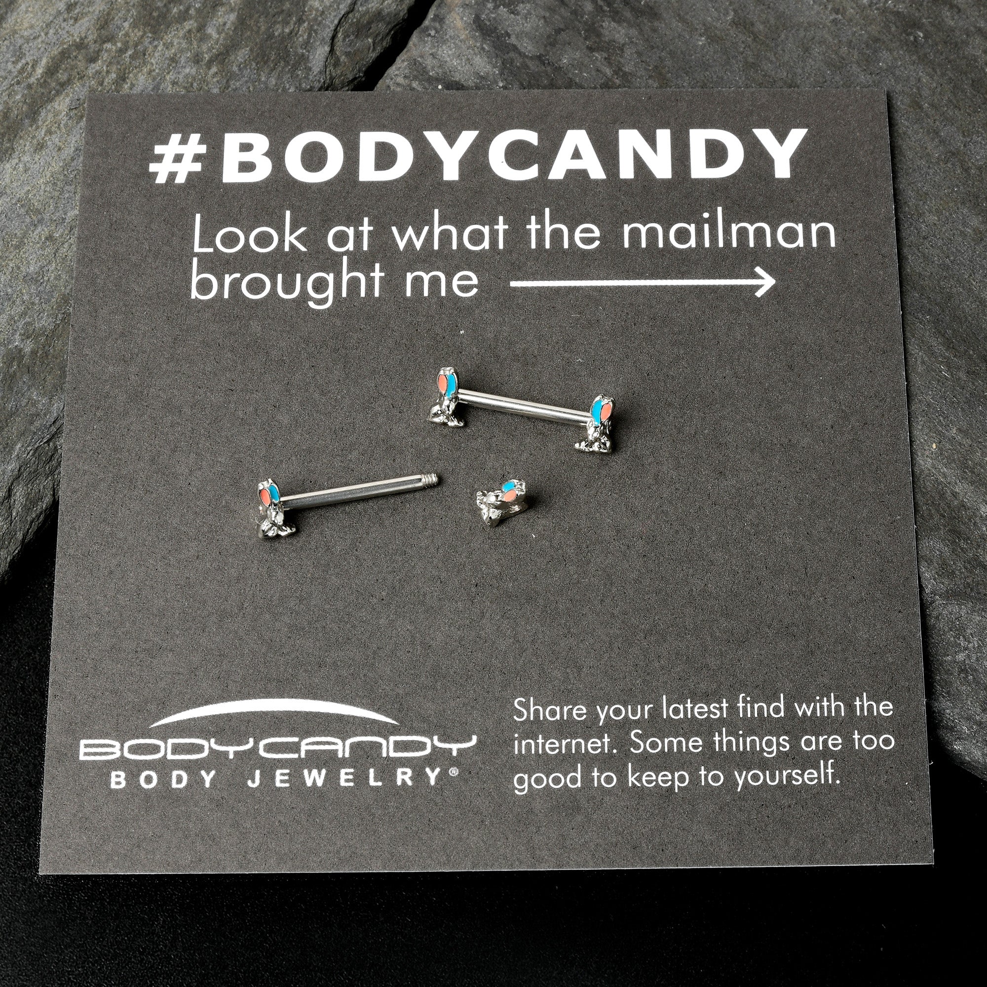 14G 9/16 Easter Bunny Blue Red Ears Barbell Nipple Ring Set