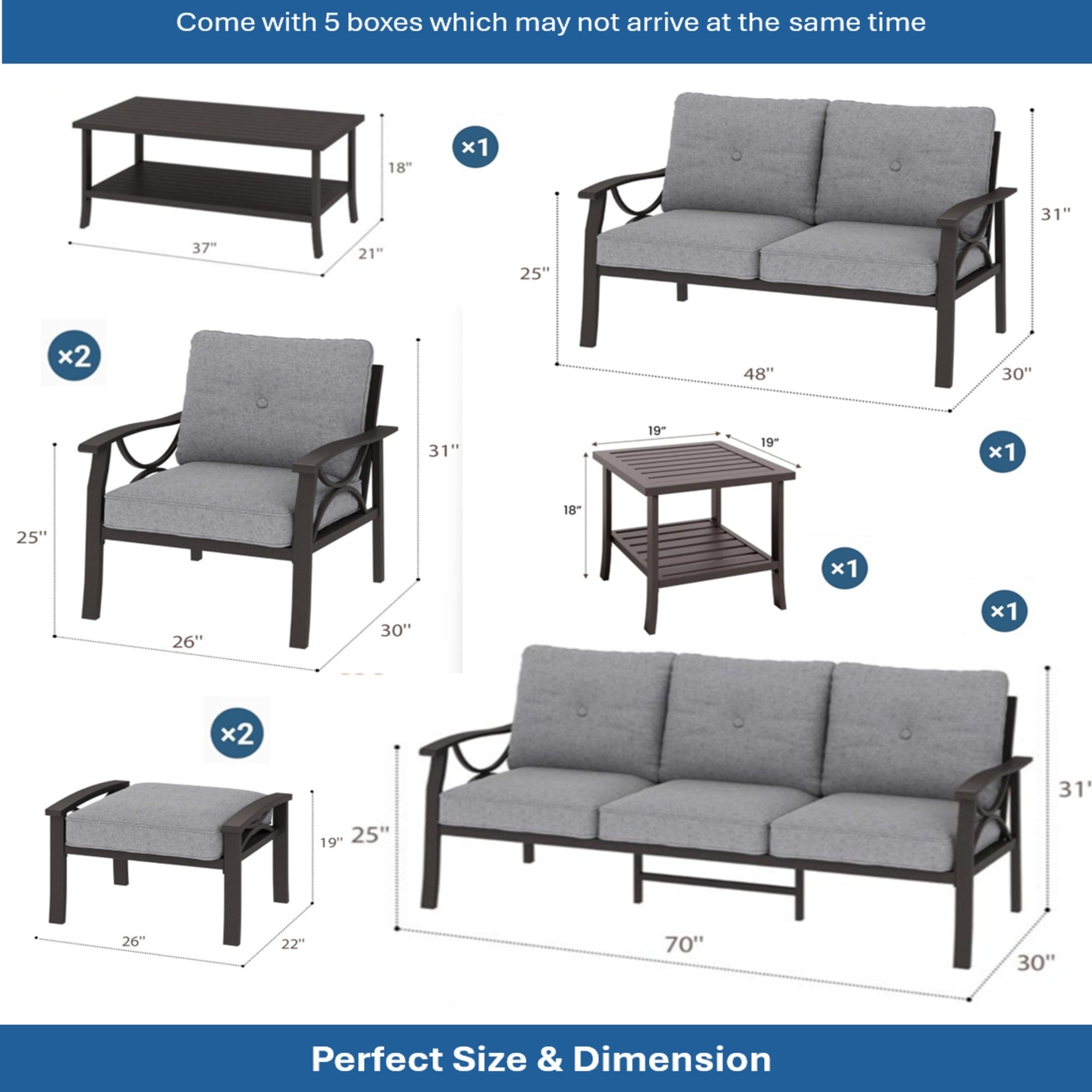 Outdoor Patio Set Steel 8 Piece Seats 9 Khaki Gray