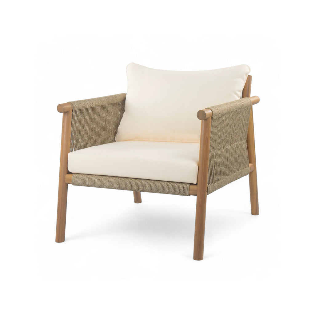 Outdoor Lounge Chair Solid Wood Natural Beige Cushion 28in Wide
