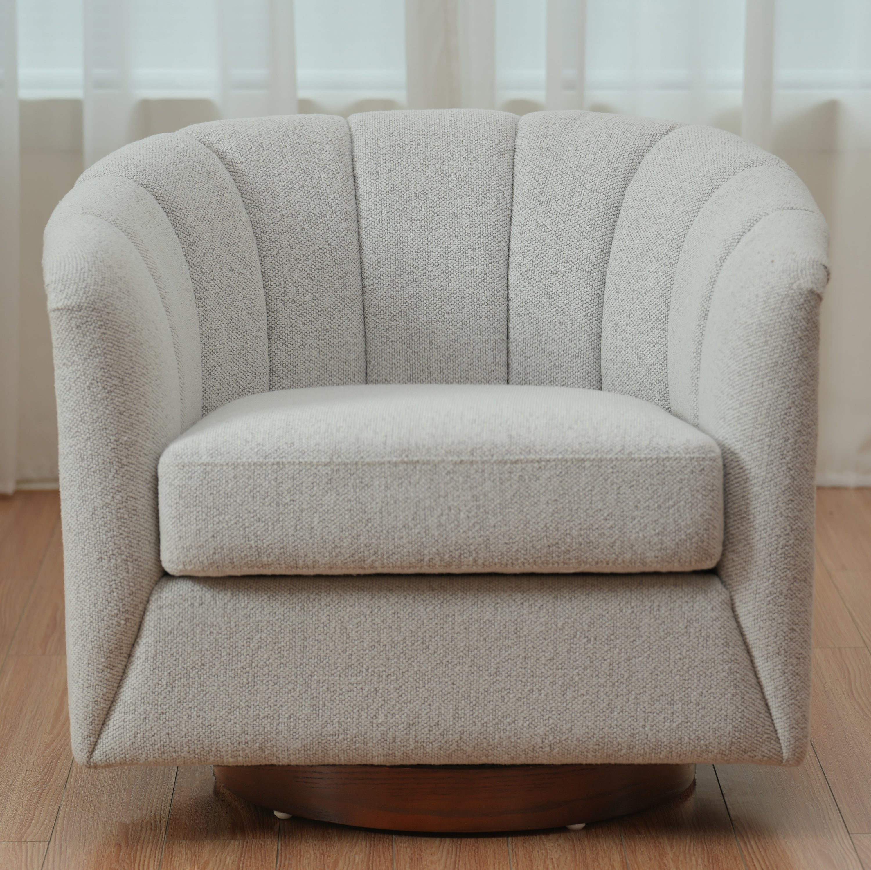 Accent Chair Swivel 360 Degree Ivory Curved Shelter Back 33x33x28 In 350 LB