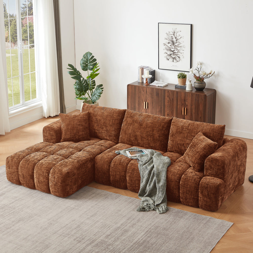 Sectional Sofa L-Shape Chenille Orange 4 Seat 108 In No Assembly