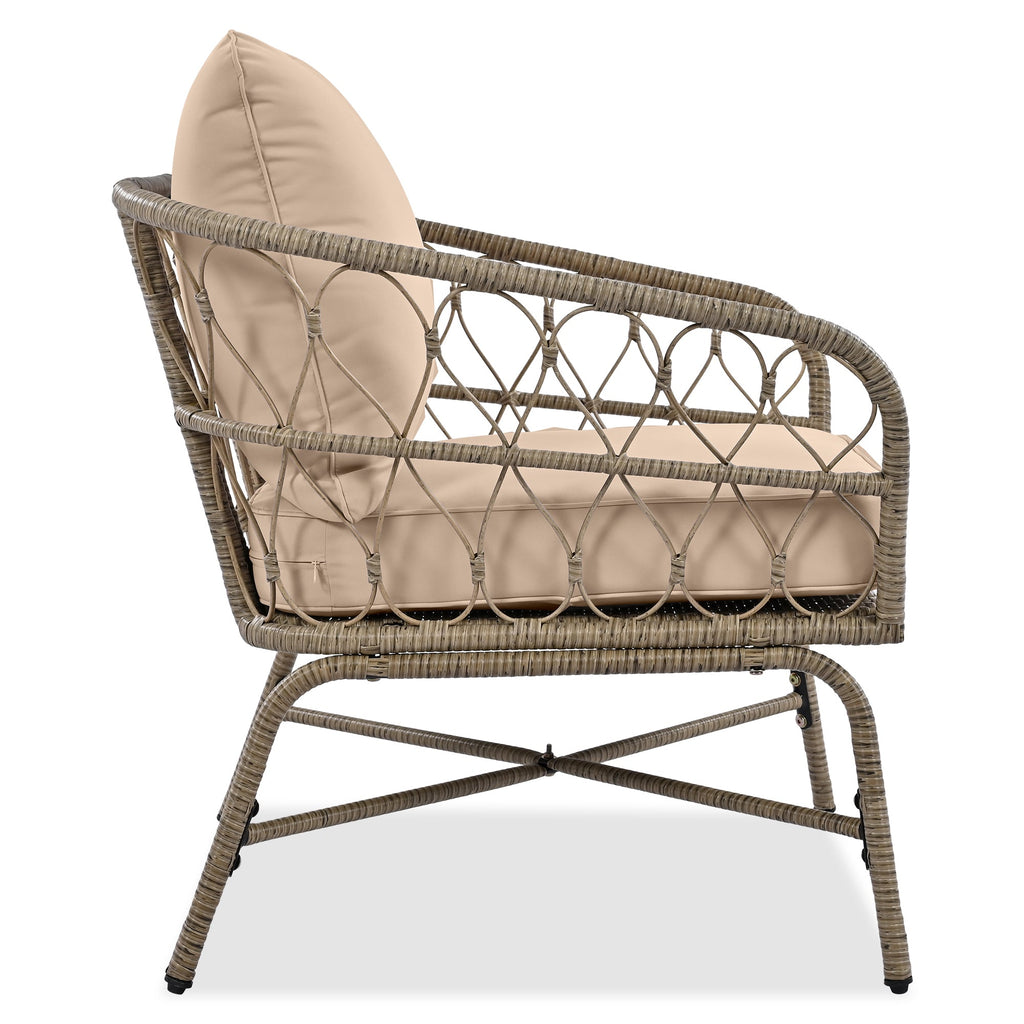 Outdoor Patio Set Wicker Boho Beige Cushion Oval Acacia Table 4 Piece