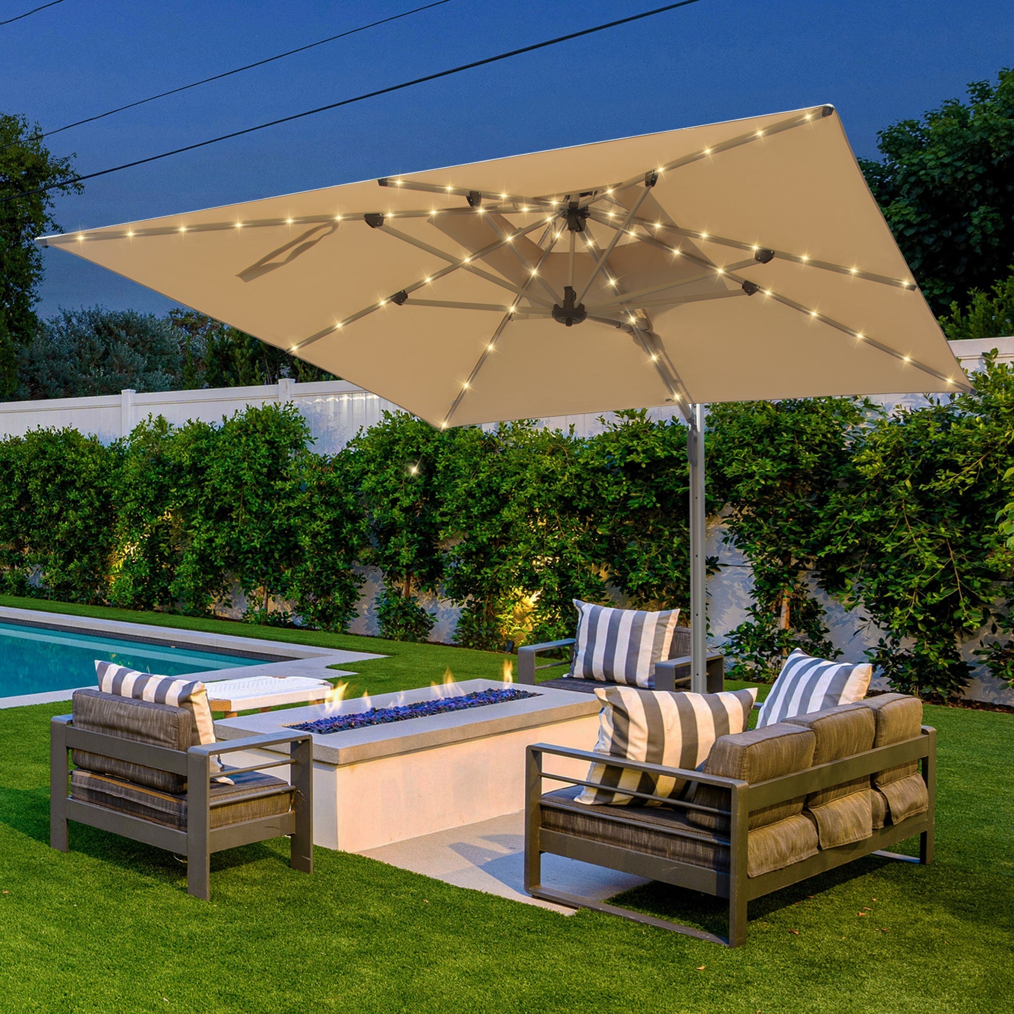Patio Umbrella Cantilever Tilt Aluminum Beige 9 Ft 360 Rotation