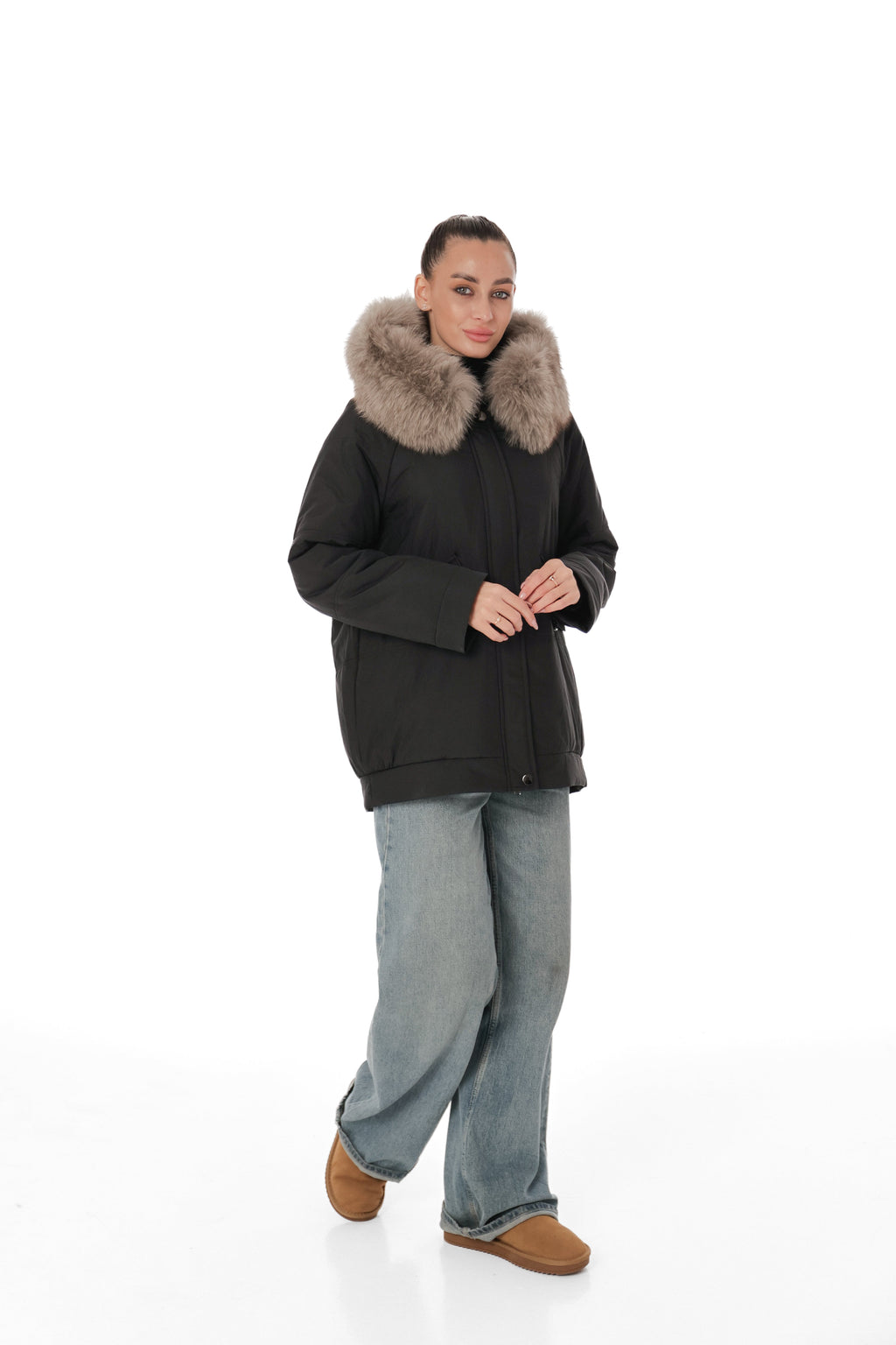 Genuine Polar Fox Camel Wool Blend Coat