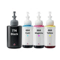 US Remanufactured for Epson 774/664 (774Bk/664CMY) High Yield Ink Bottle Made in the USA, 4-Pack