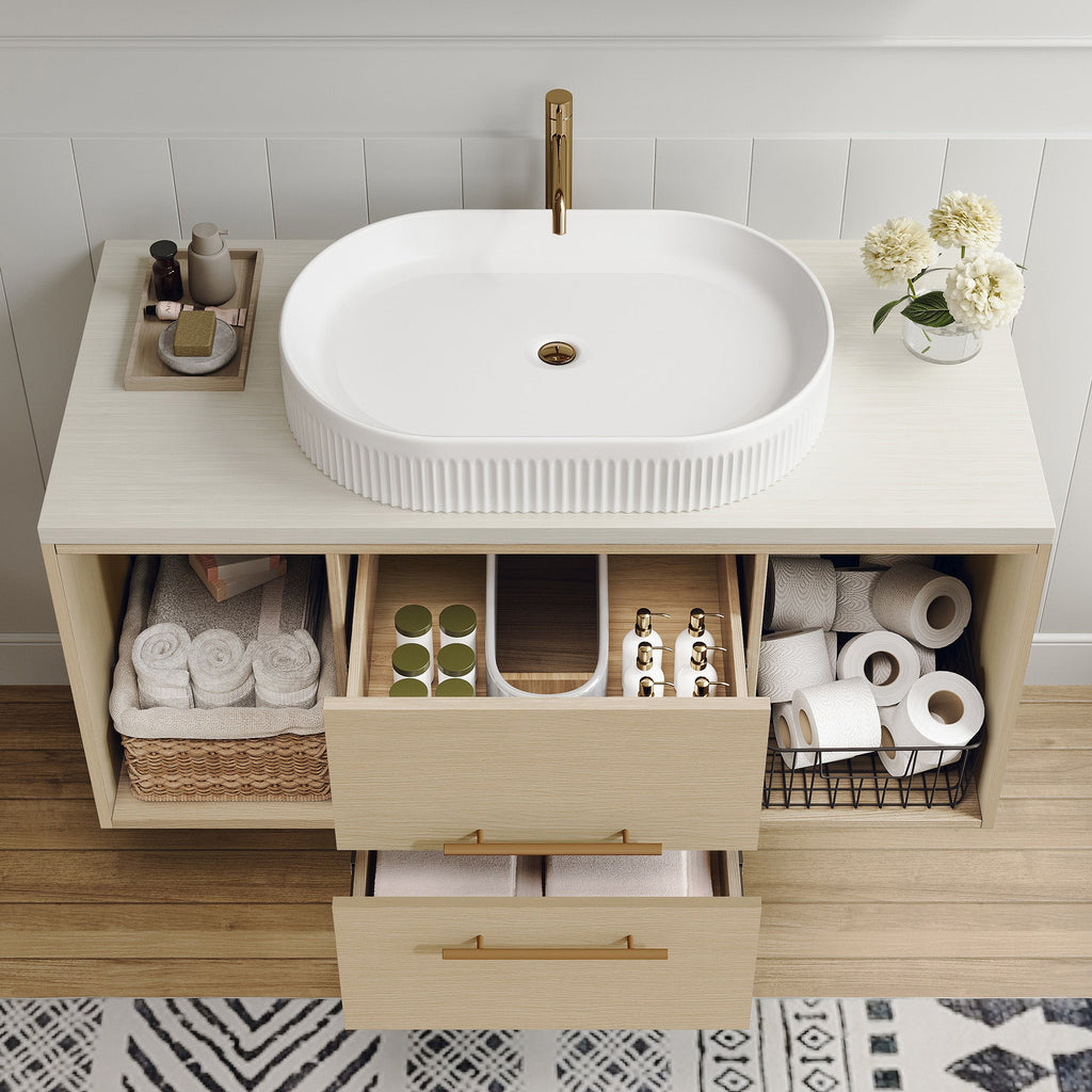 Modern 39.3 Wall-Mounted Bathroom Vanity with Oval Ceramic Sink Floating Vani...