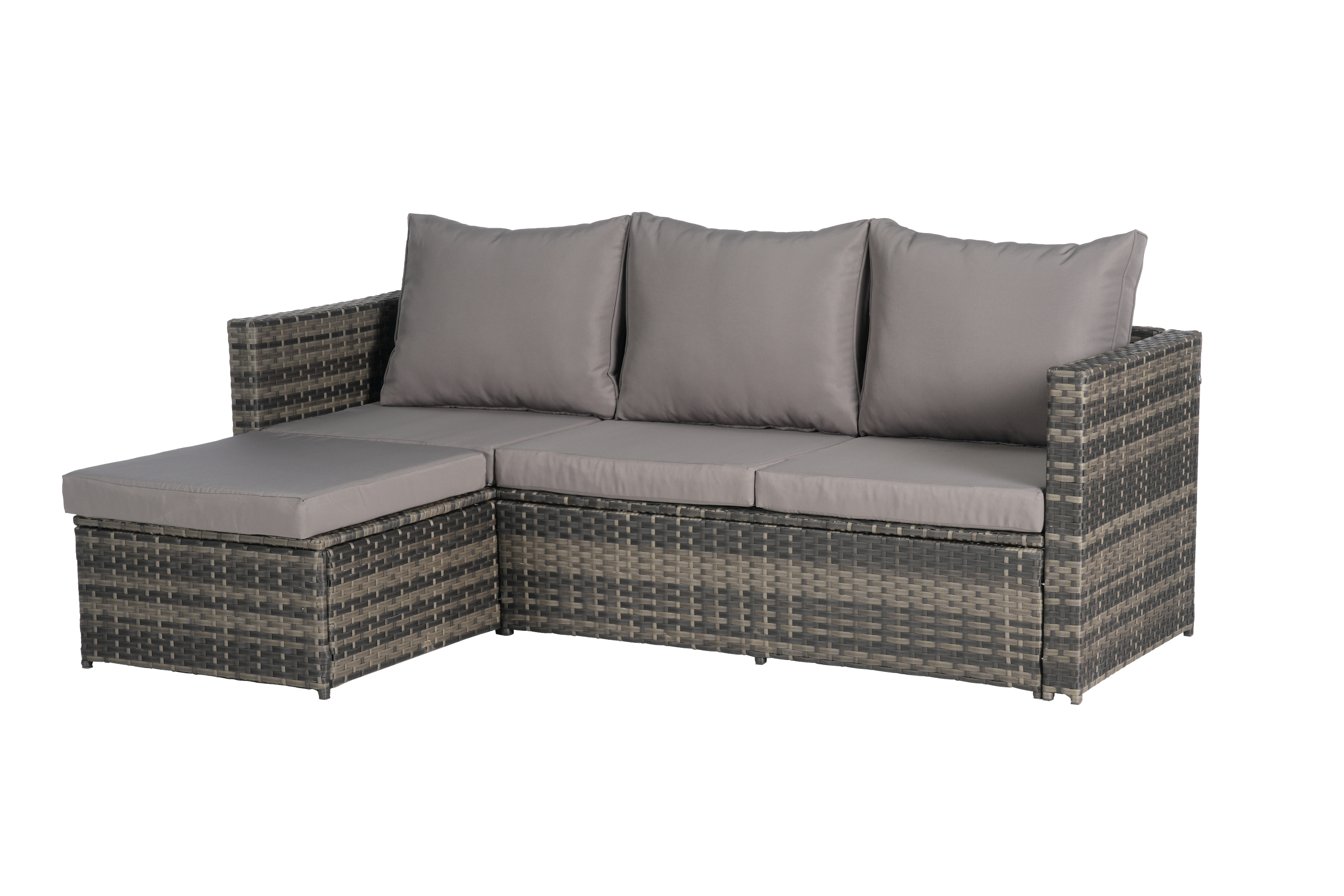 Outdoor Patio Set PE Rattan Metal Dark Gray 3 Piece Ottoman Table