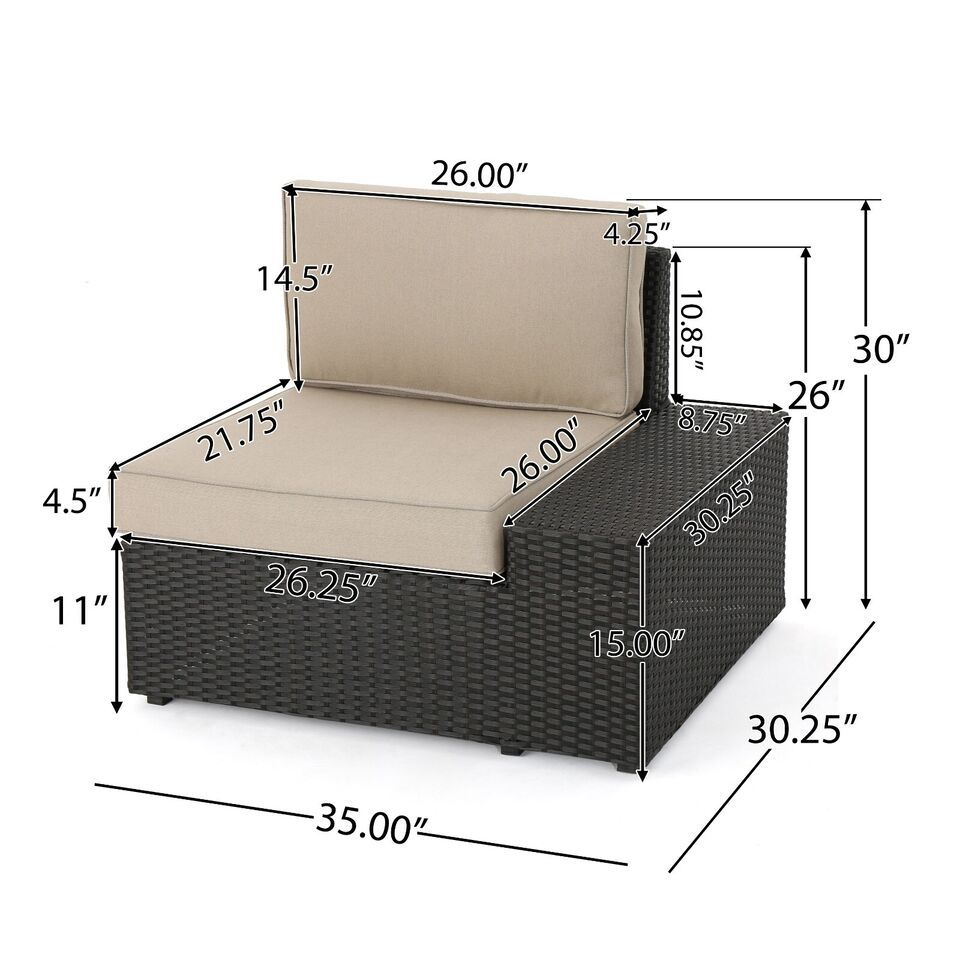 Outdoor Sectional Set PE Rattan Iron Dark Brown 8 Piece No Assembly