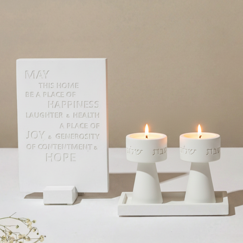 Modern Concrete Shabbat Set – Timeless Glow Series