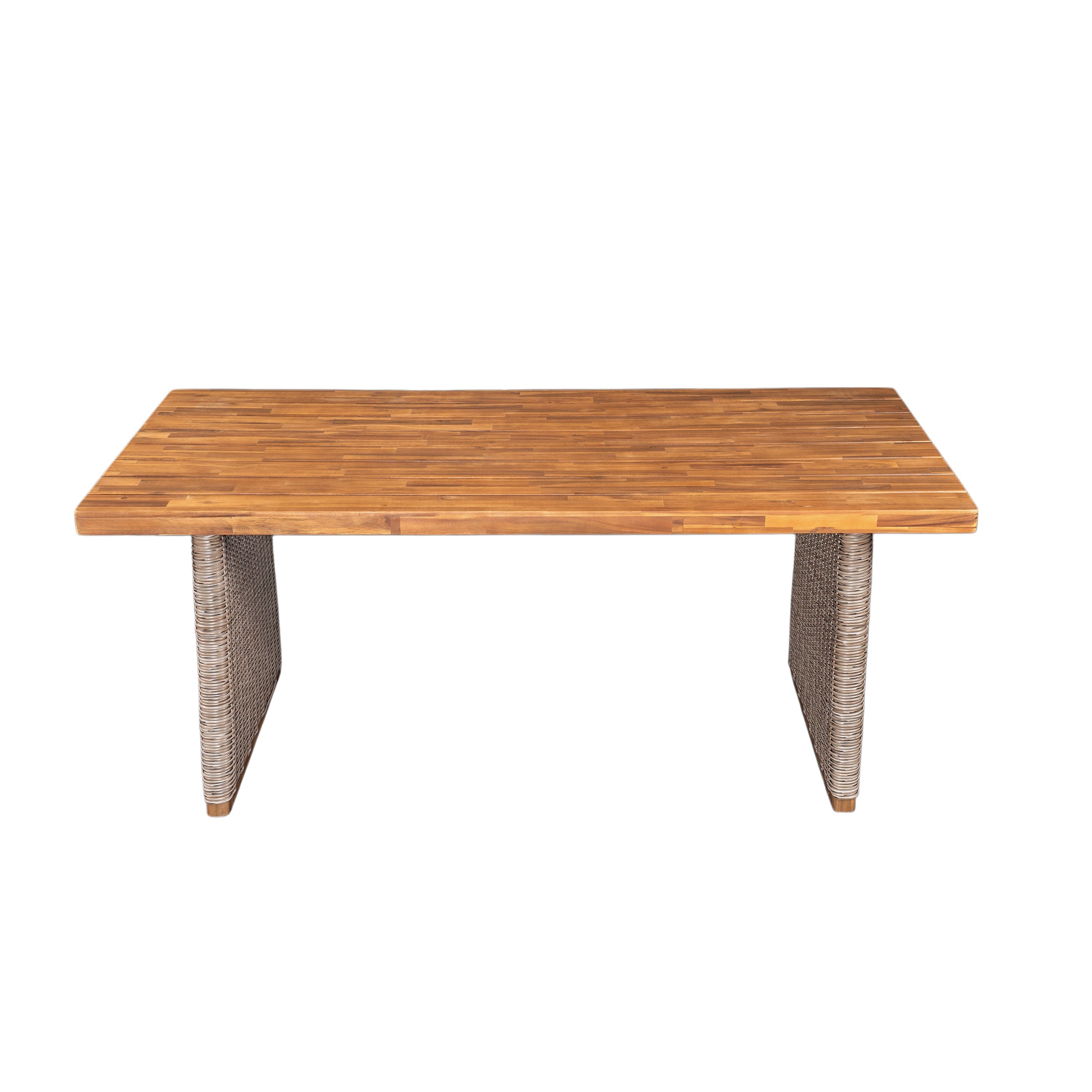 Outdoor Dining Set Acacia Wood Brown 3 Piece Table 2 Benches Rattan Legs