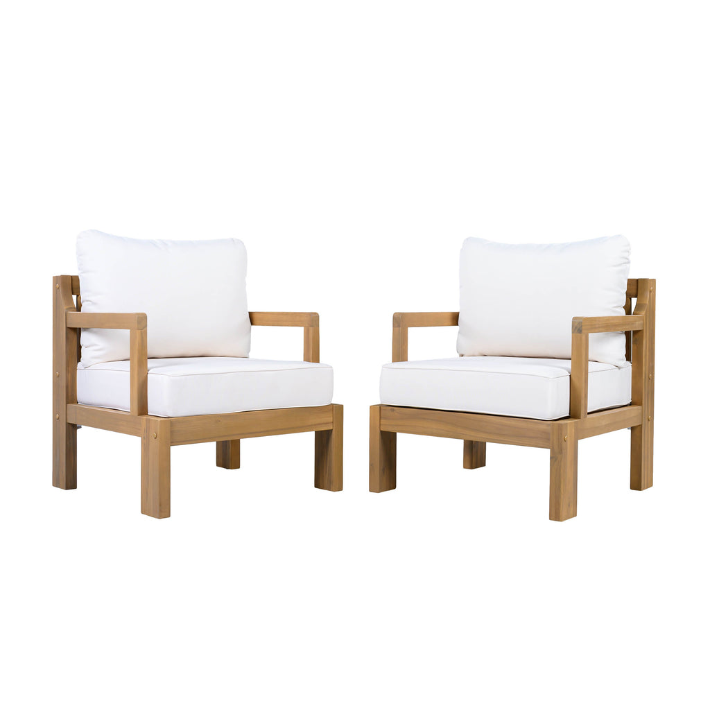 Outdoor Club Chair Set Acacia Wood Beige Cushions Set of 2