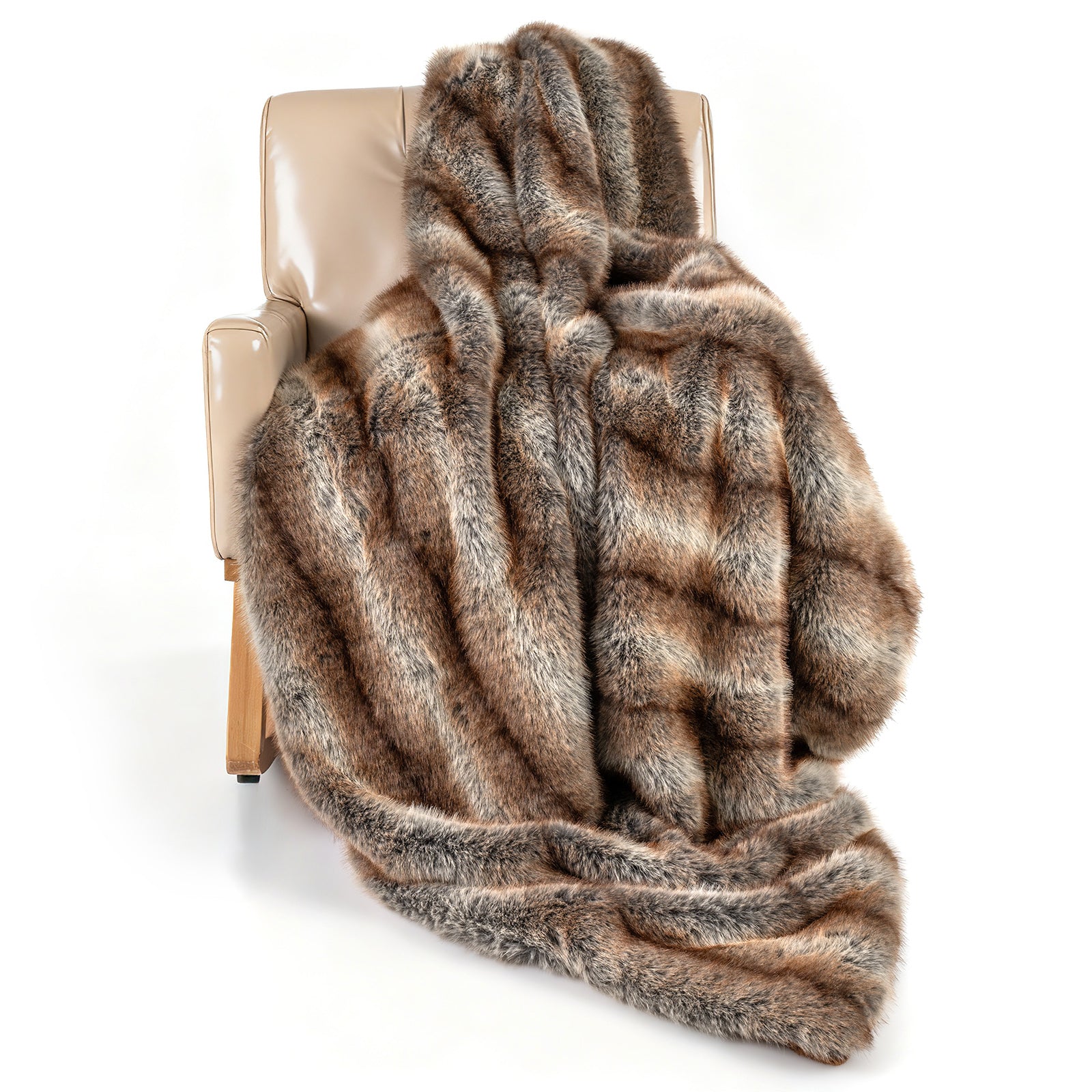 780GSM Soft Plush Fuzzy Luxury Faux Fox Fur Blanket for Sofa-Brown