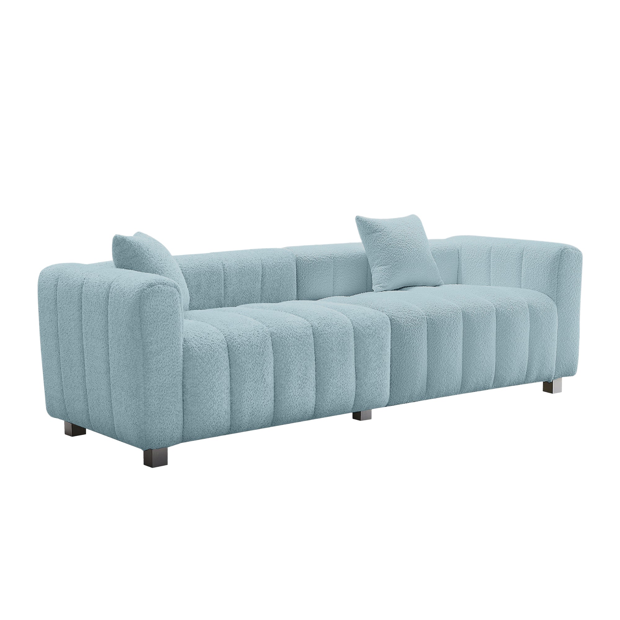 Sofa Modular Velvet Teddy Blue 3 Seat Metal Legs 87 In 750 LB
