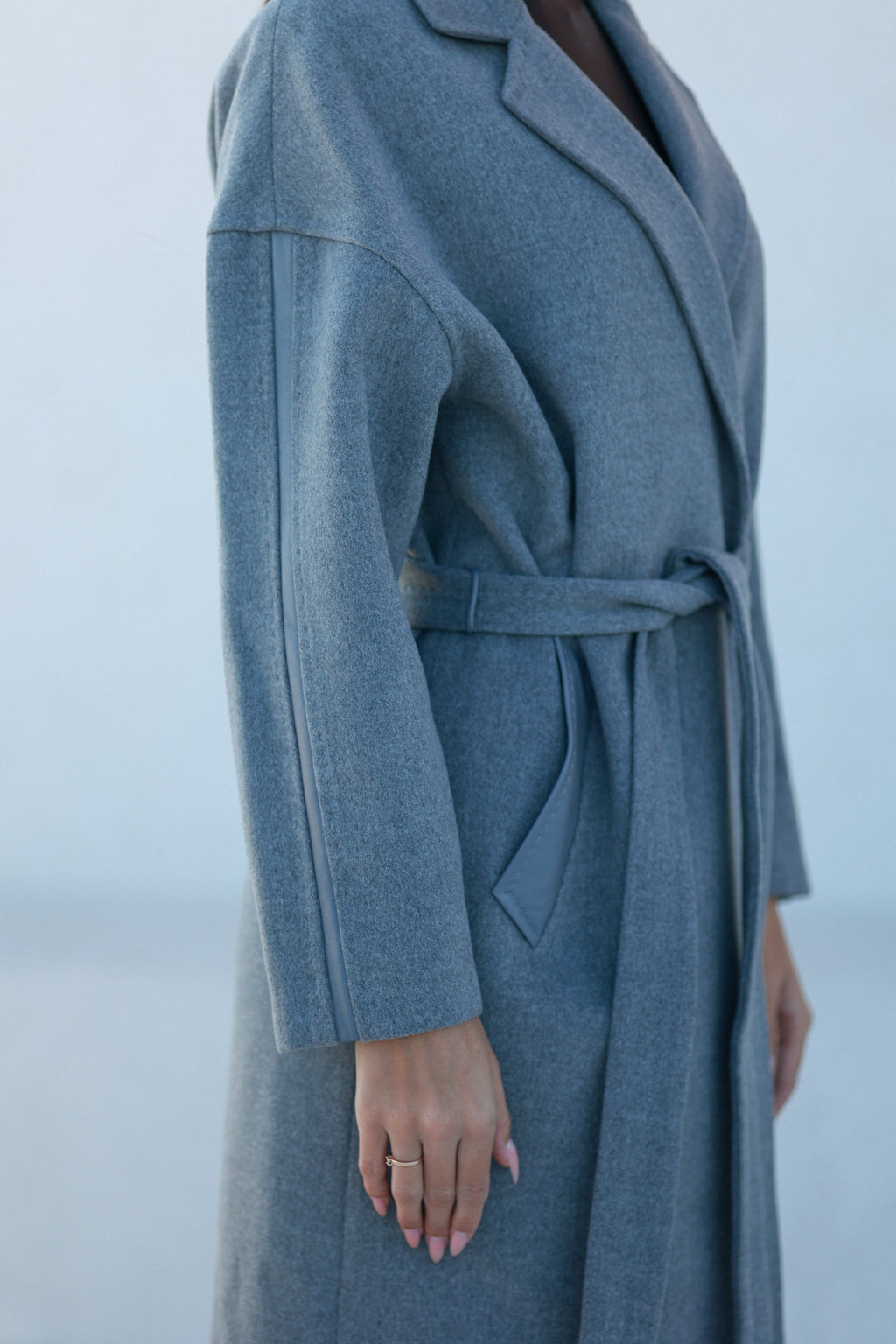 Logan Leather Trim Cashmere Blend Overcoat in Grey