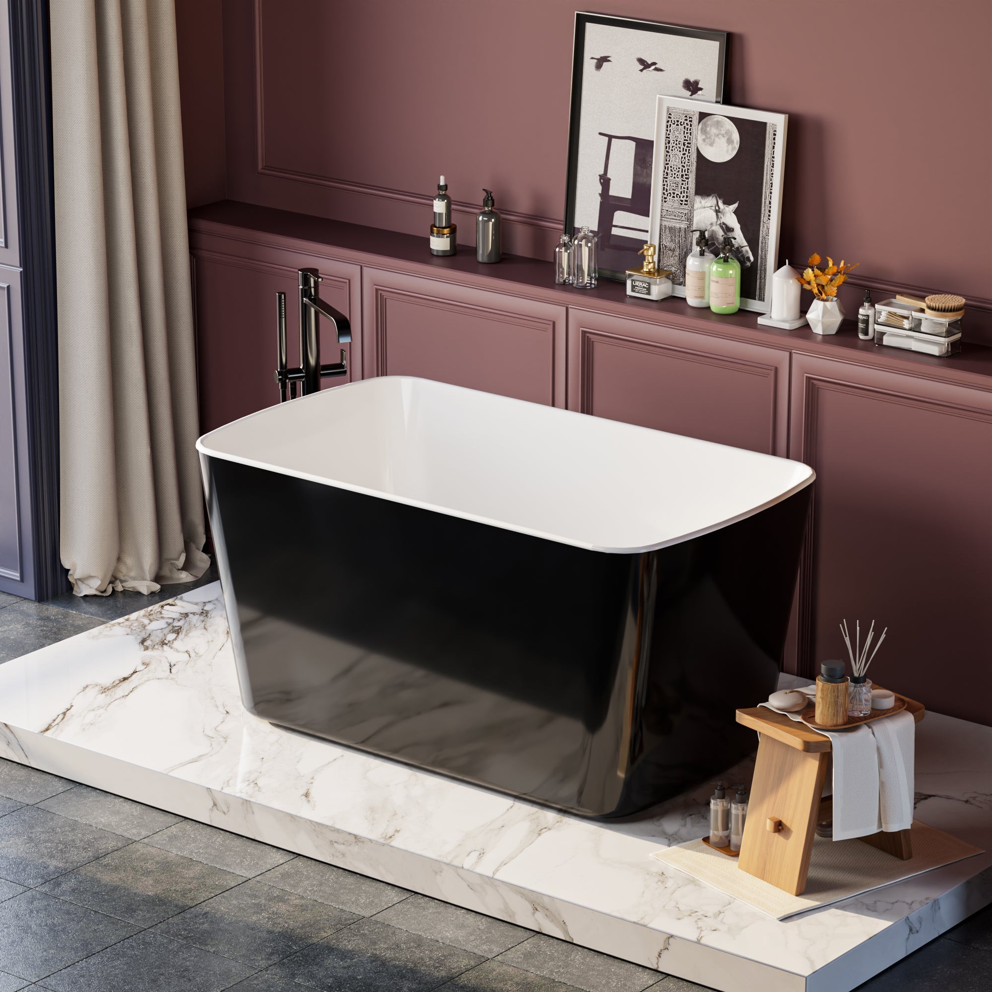 Freestanding Acrylic Soaking Bathtub 49x27.95x24" Square Japanese
