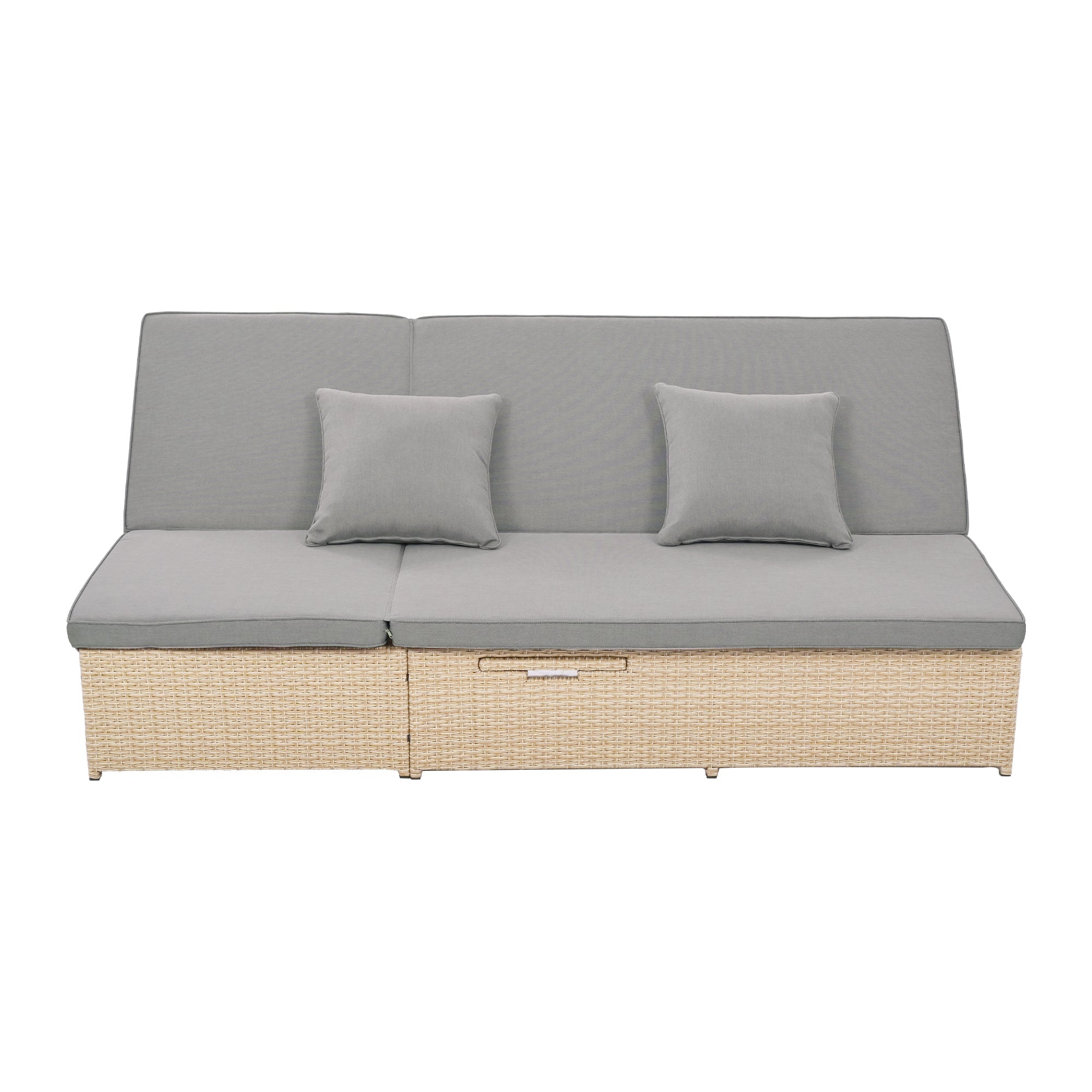 Outdoor Double Sunbed, Wicker Rattan Patio Reclining Chairs with Adjustable