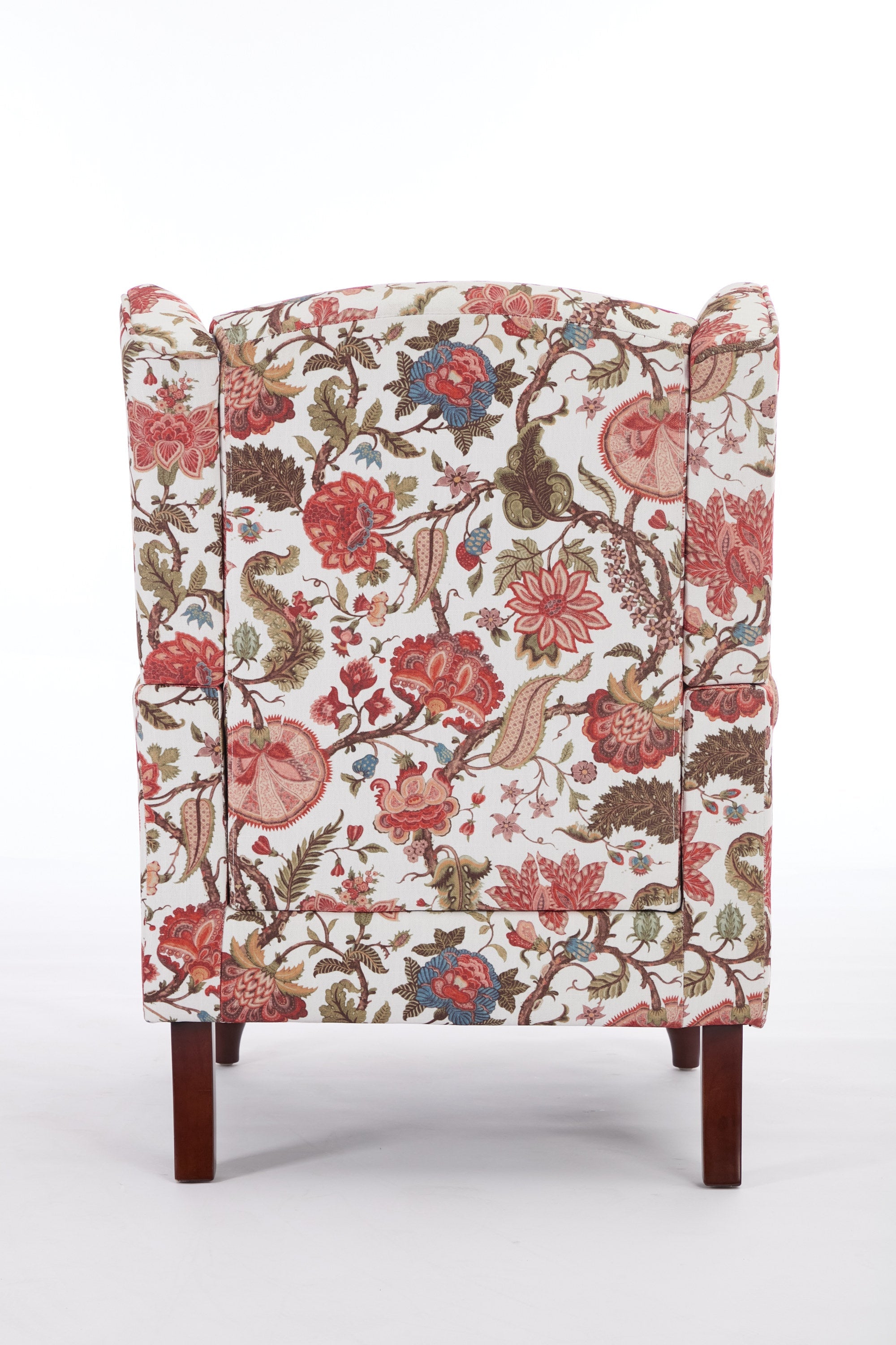 Accent Chair Wingback Linen Floral Red Pine Legs 28x30x38 In