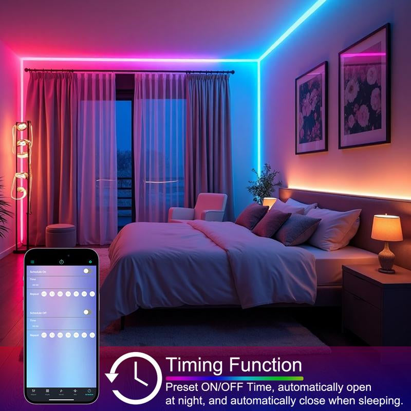 RGB LED Strip Lights 50FT 100FT with Music Sync Smart App Control Color Changing Flexible DIY Home Decoration Kit Remote Included