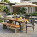 6 Pcs Outdoor Acacia Wood Dining Set with PE Rattan Stacking Chair, Grey