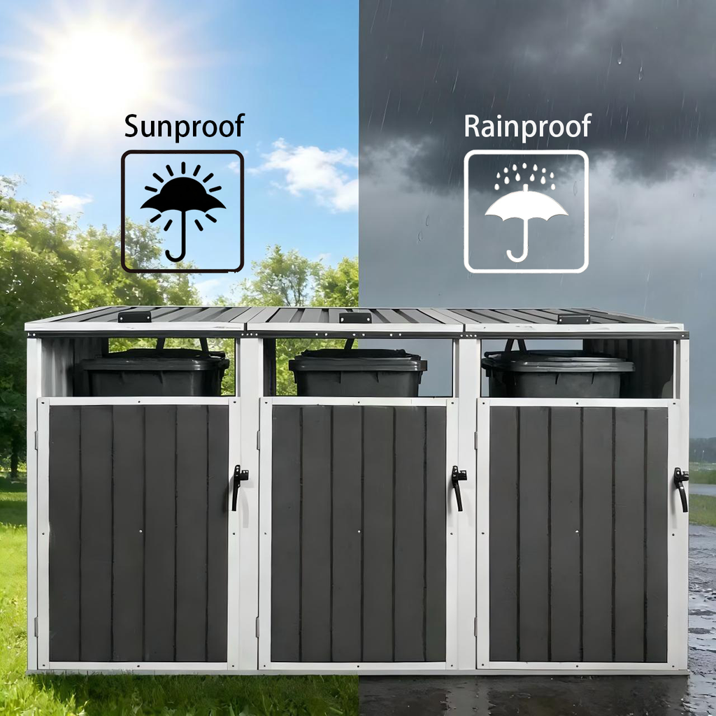 Outdoor Trash Can Shed Galvanized Steel 3 Bin
