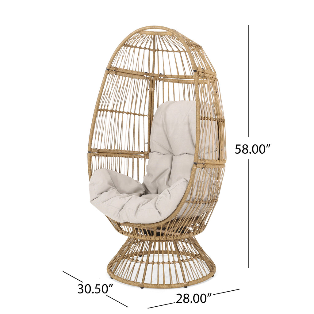 Outdoor Egg Chair PE Rattan Swivel Basket Natural Cushion 30.5in