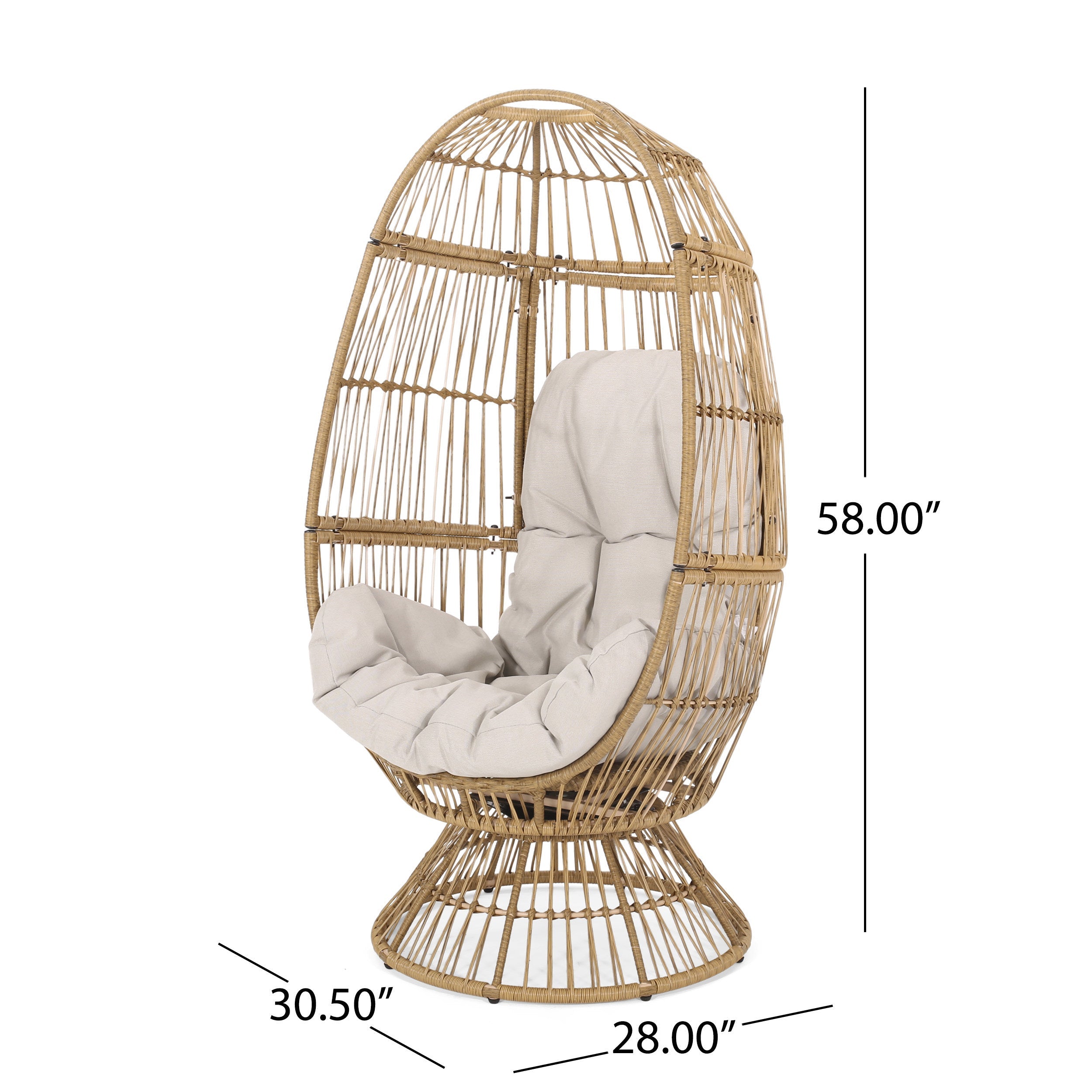 Outdoor Egg Chair PE Rattan Swivel Basket Natural Cushion 30.5in