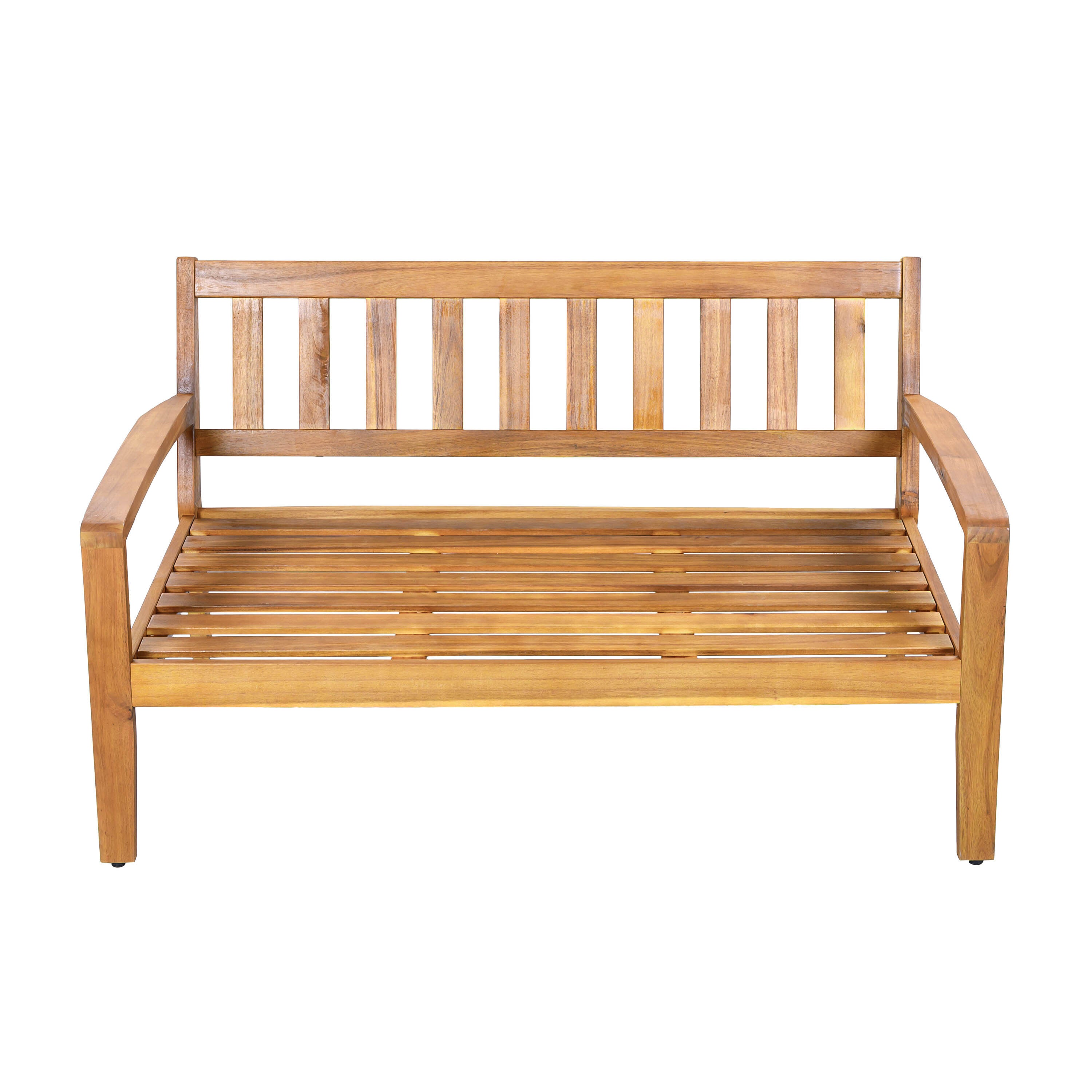 Outdoor Conversation Set Acacia Wood Teak Beige Cushion 2 Piece