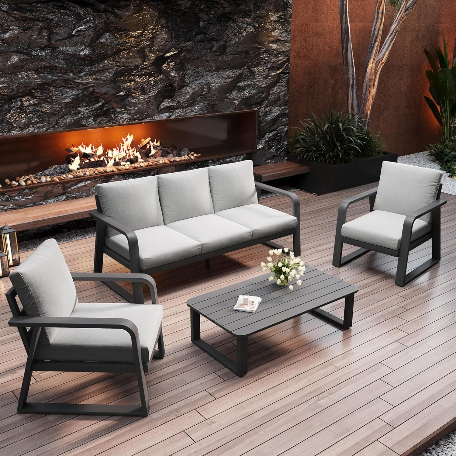 Outdoor Sofa Set 4 Piece Aluminum Memory Foam