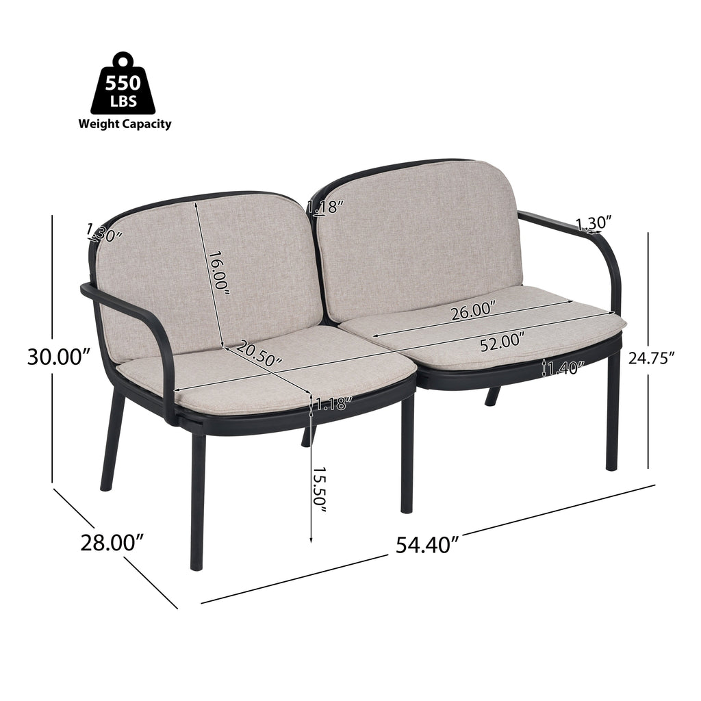 Outdoor Chat Set Polypropylene Black Beige Cushion 3 Piece Loveseat