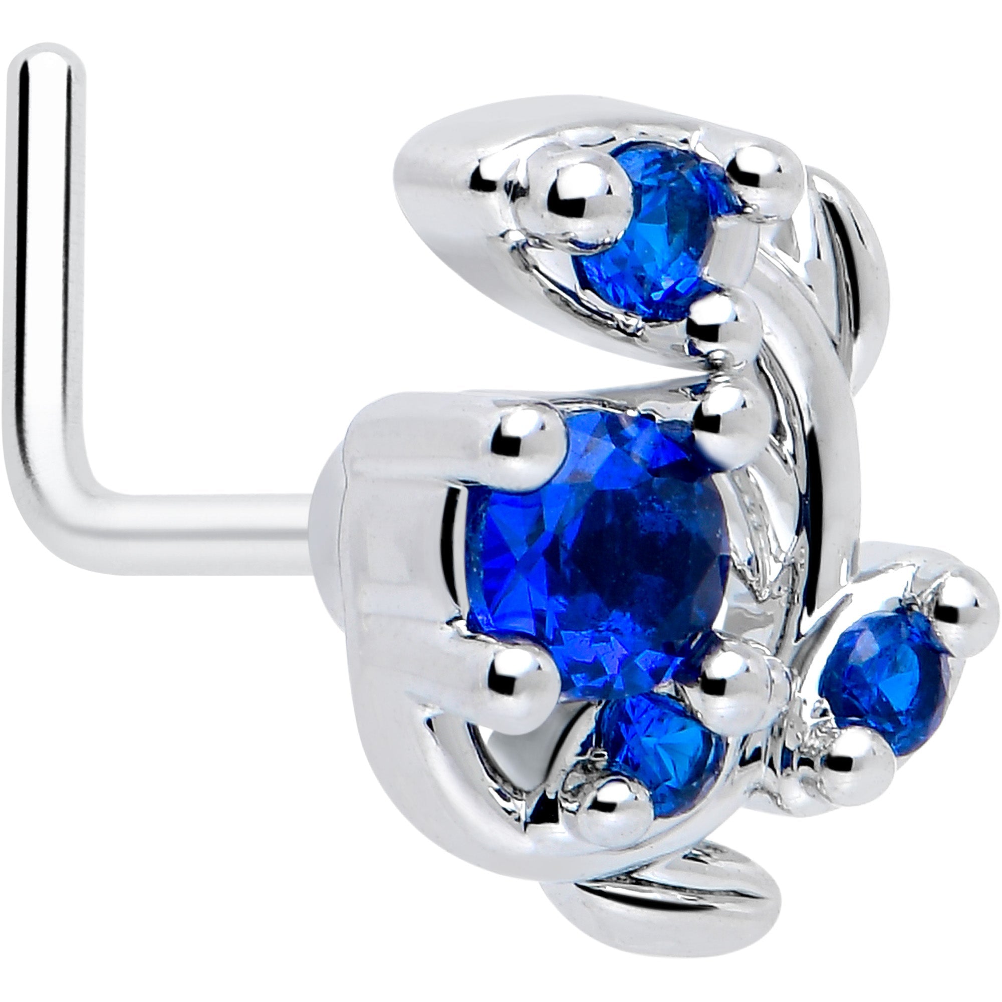20G 7mm Blue Gem Twining Vine L Shape Nose Ring