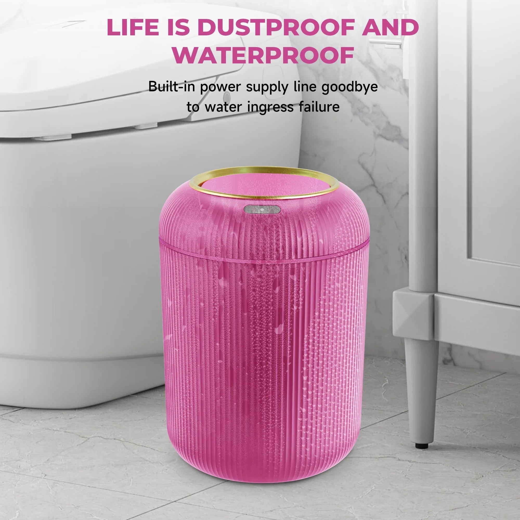 Small Automatic Sensor Garbage Can, Touchless, Waterproof, Pink, for Kitchen or Bathroom