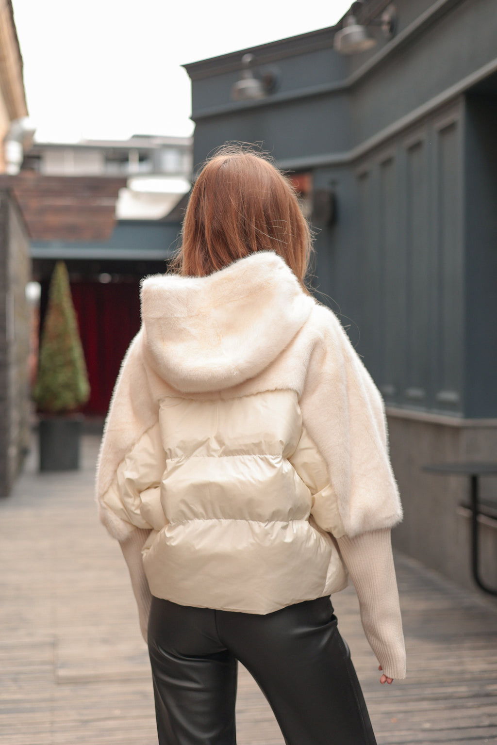 Serena Eco-Fur Down Fill Coat in Ivory