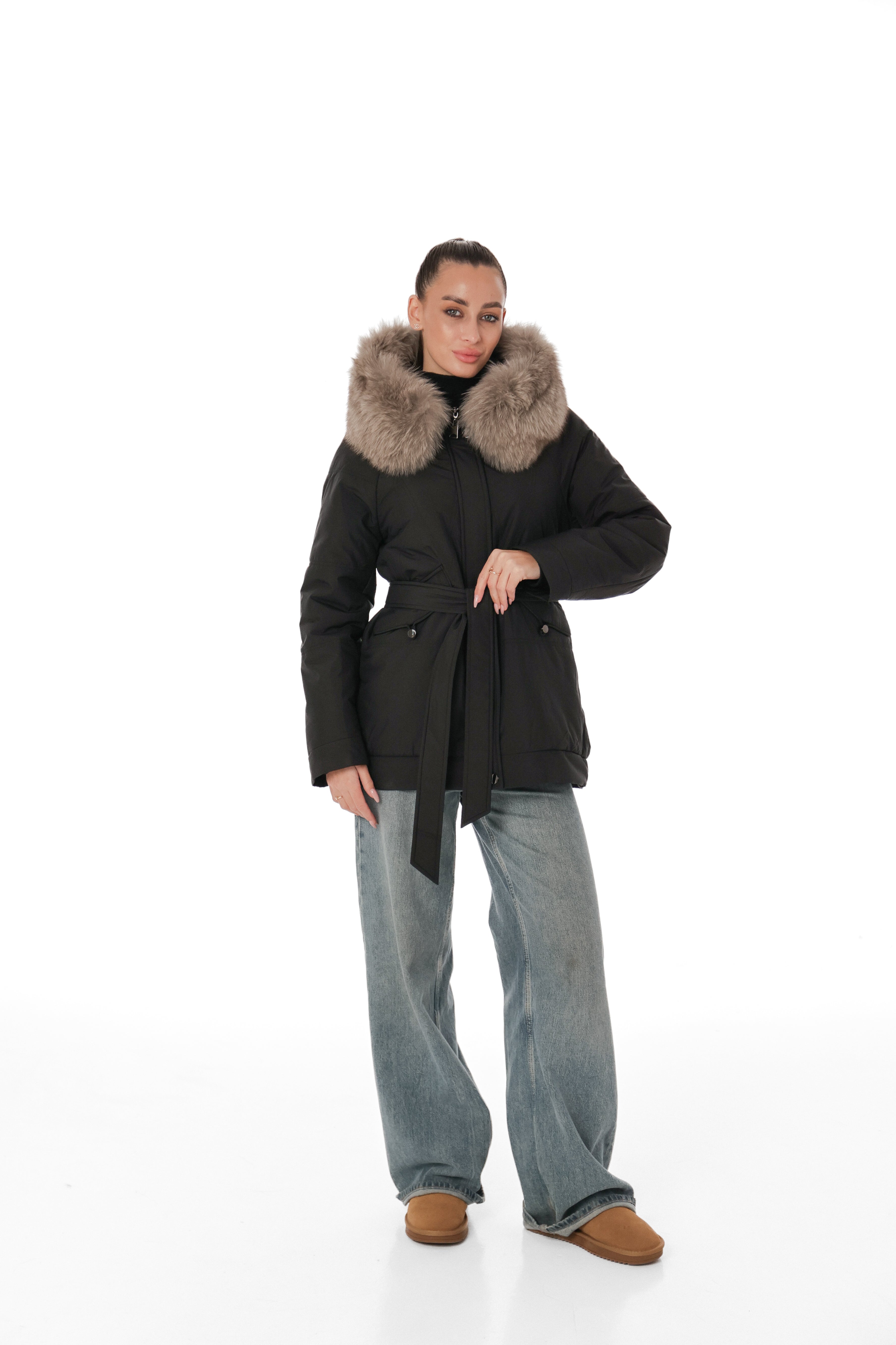 Genuine Polar Fox Camel Wool Blend Coat