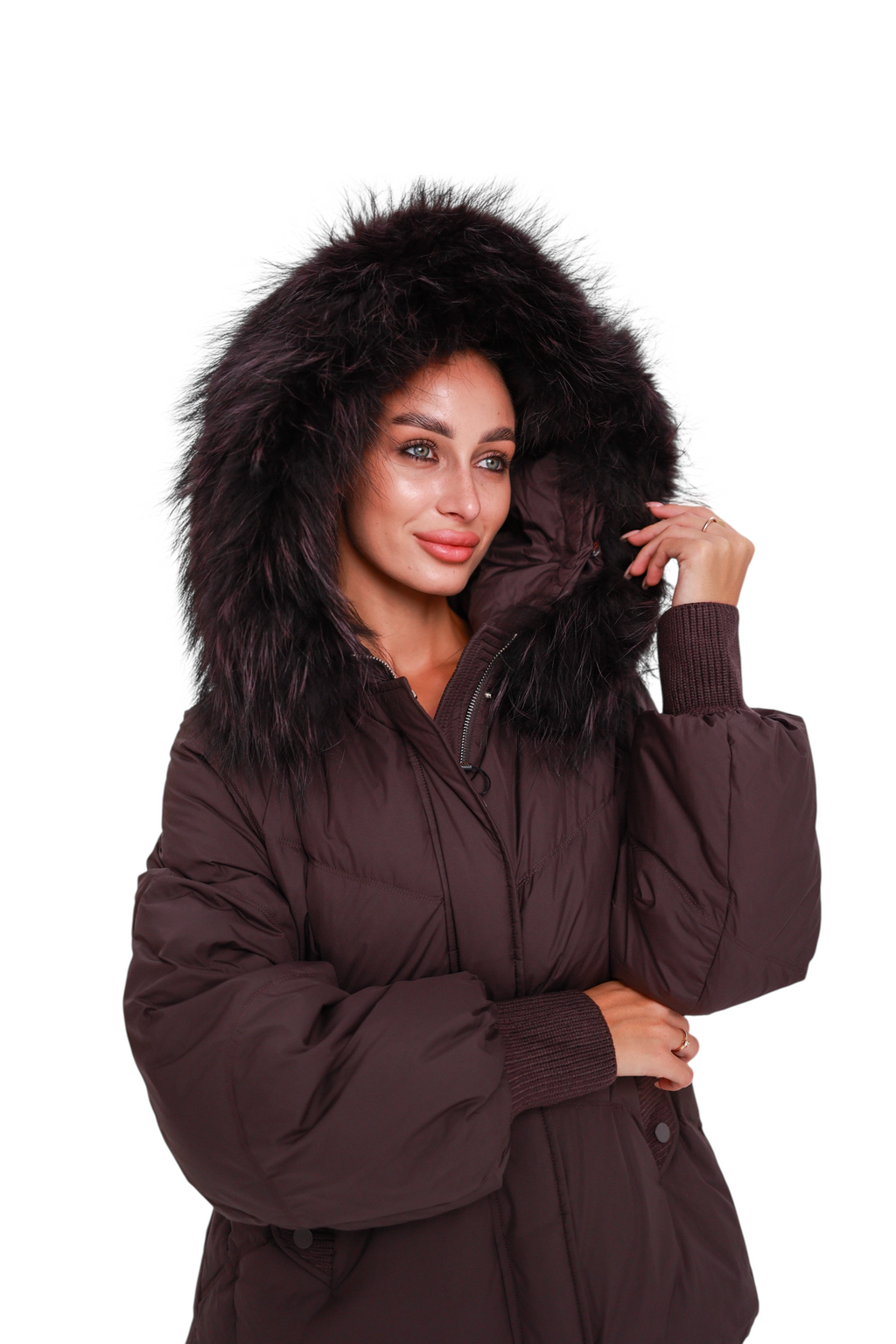 Verbier Genuine Fur Trim Down Fill Jacket in Fig